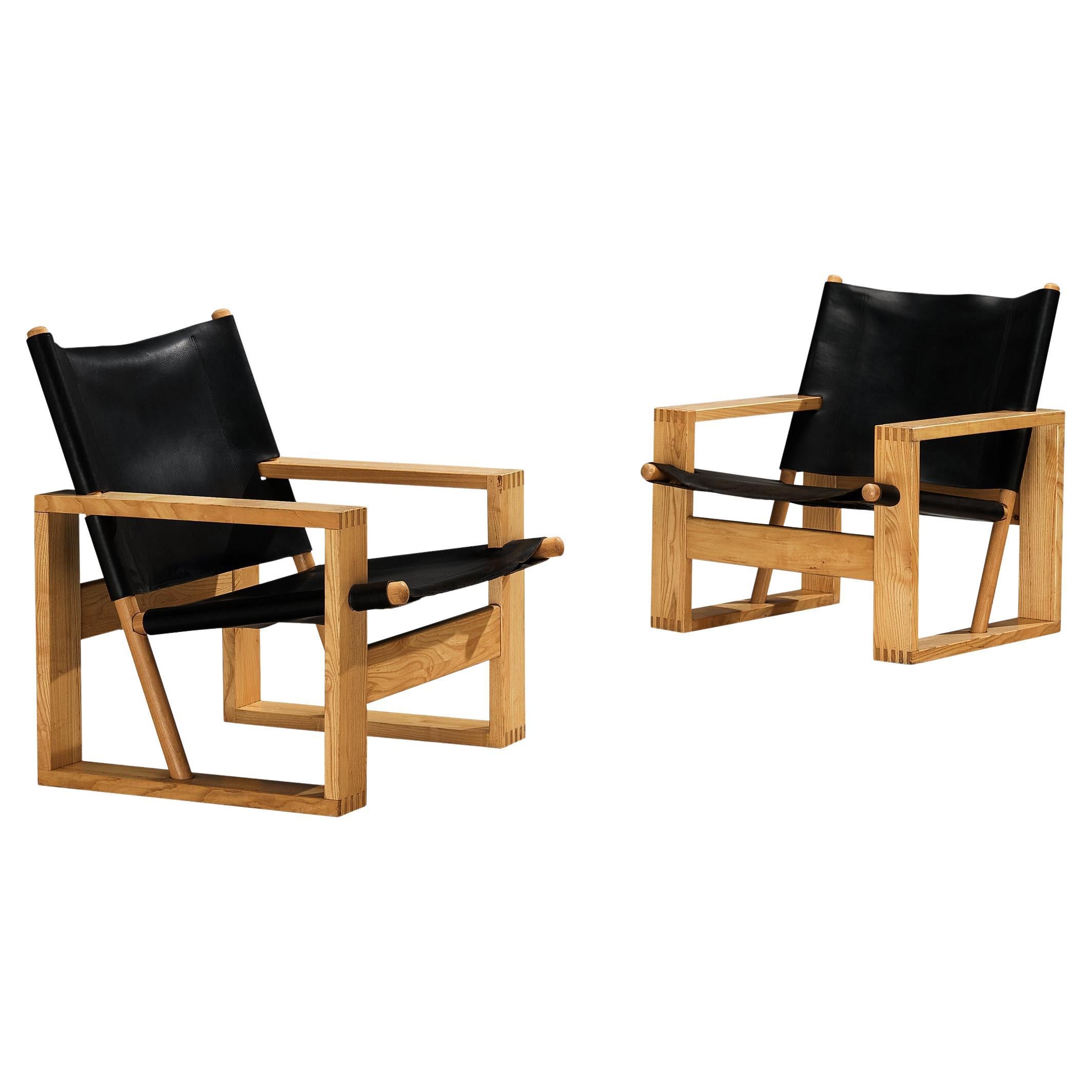 Ate van Apeldoorn Lounge Chairs in Ash and Black Leather