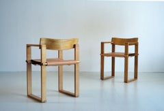 Ate Van Apeldoorn, Pair of Armchairs in ash and leather, 1970