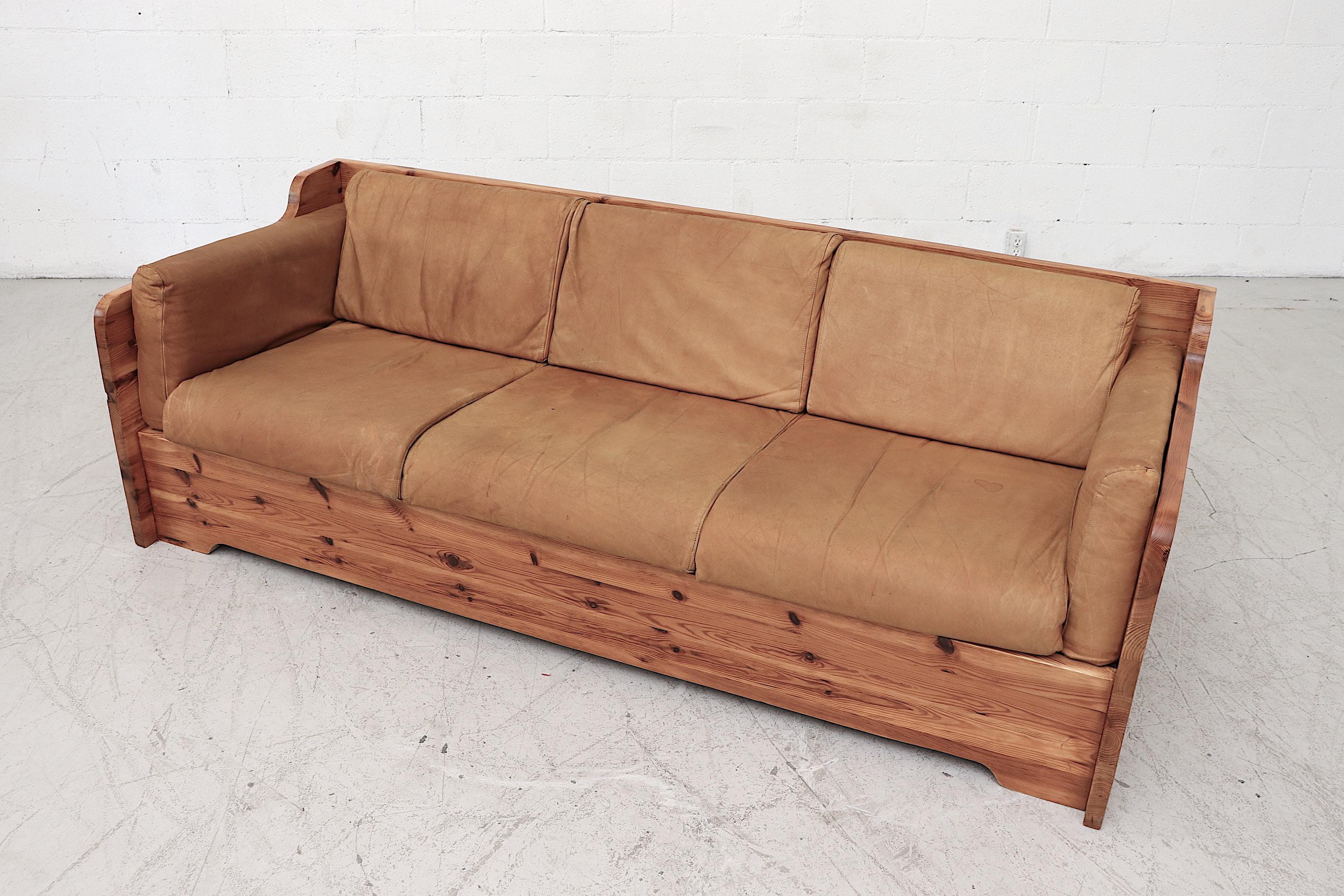Mid-Century Modern Ate van Apeldoorn Pine 3-Seat Sofa