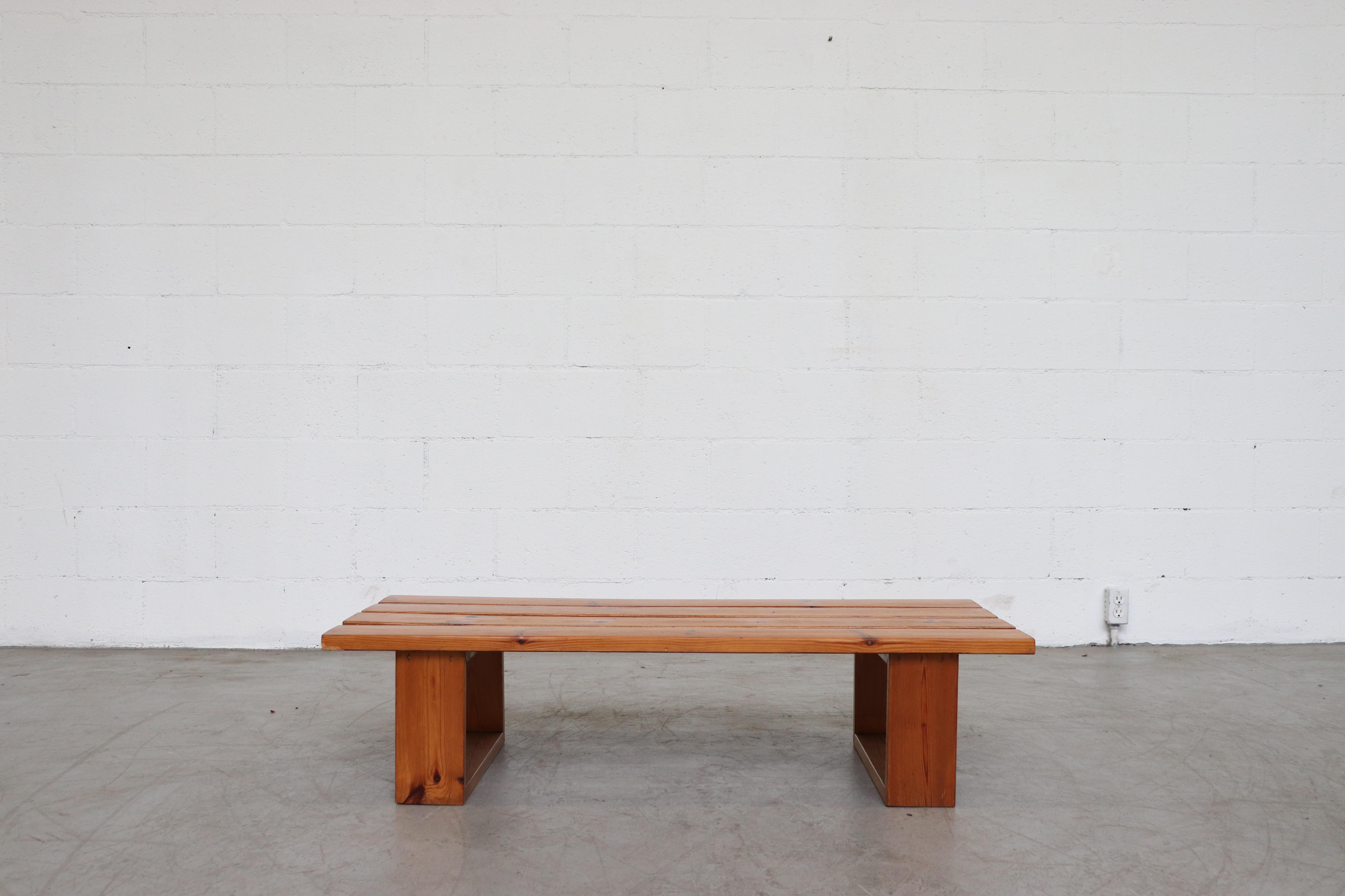 Ate Van Apeldoorn pine slat bench. Lightly refinished pine, In good original condition with minimal signs of visual wear consistent with age and use.