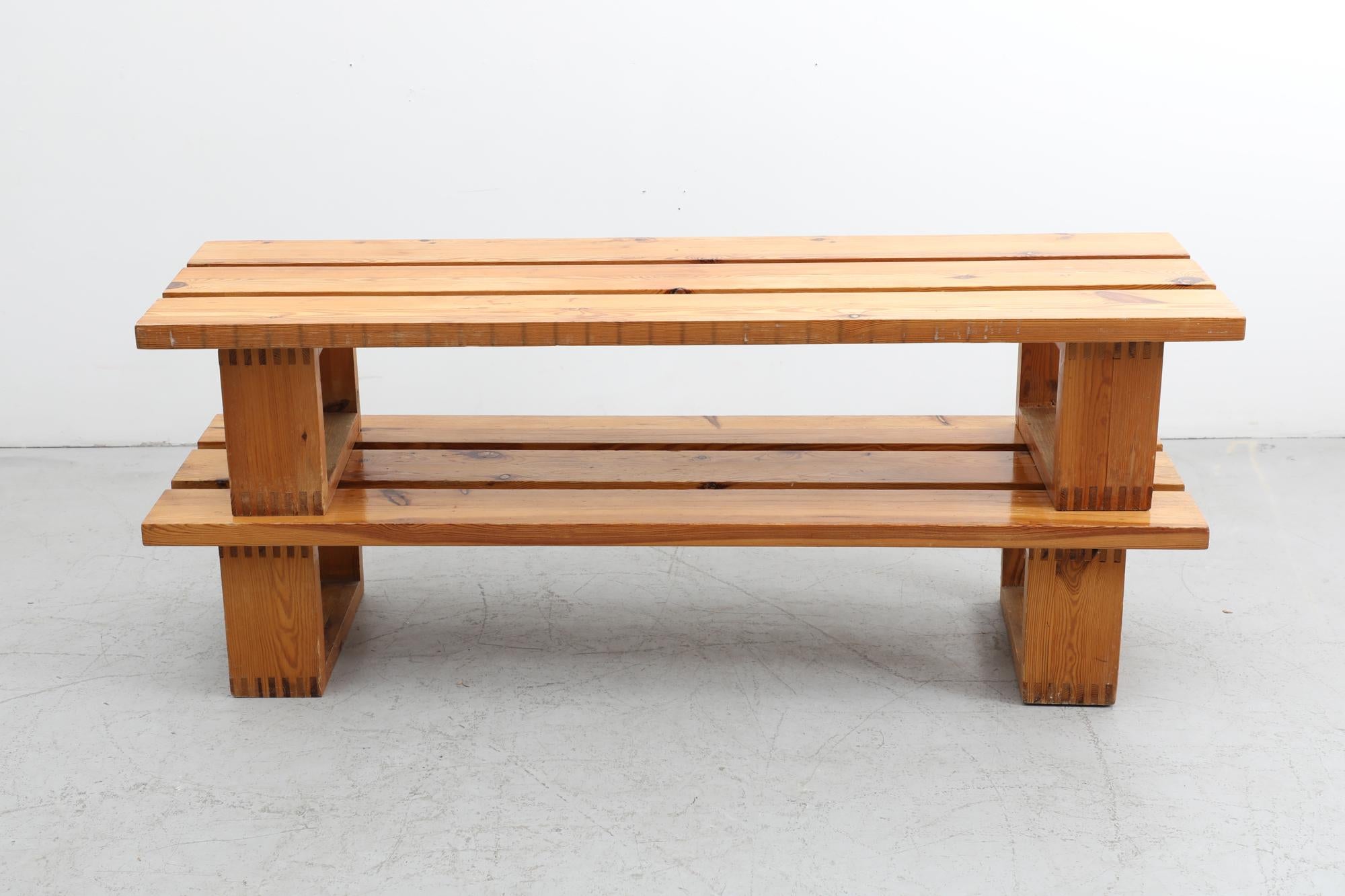 Mid-Century Modern Ate van Apeldoorn Heavy Pine Slat Benches w/ Square Legs & Box Joints For Sale