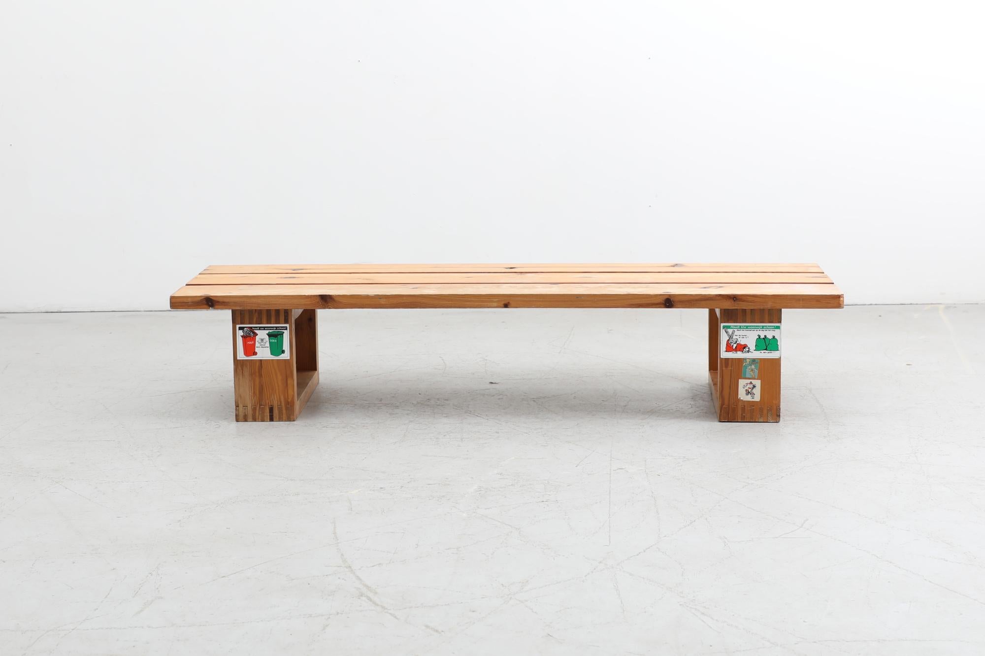 Dutch Ate van Apeldoorn Heavy Pine Slat Benches w/ Square Legs & Box Joints For Sale