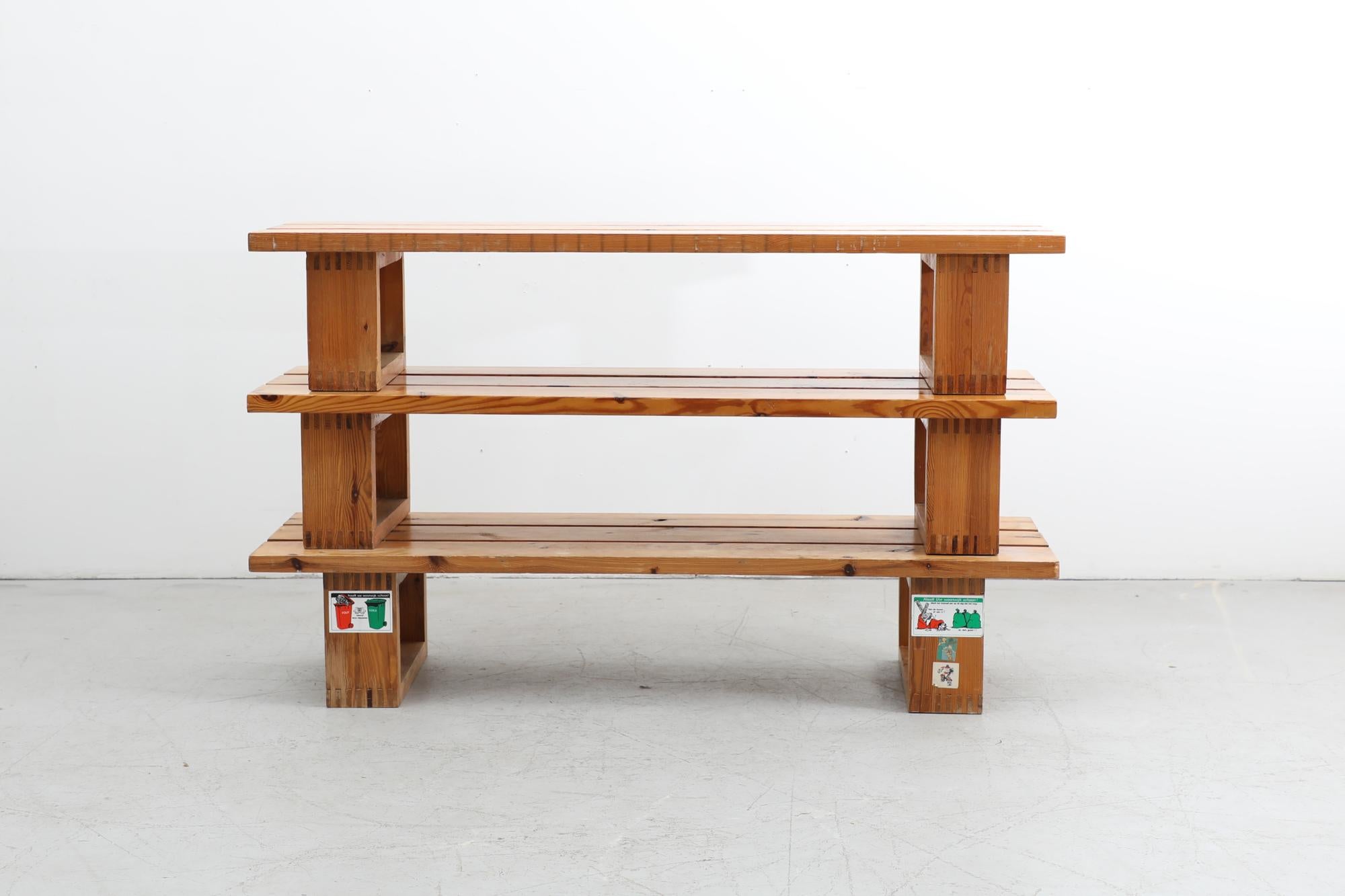 Mid-20th Century Ate van Apeldoorn Heavy Pine Slat Benches w/ Square Legs & Box Joints For Sale