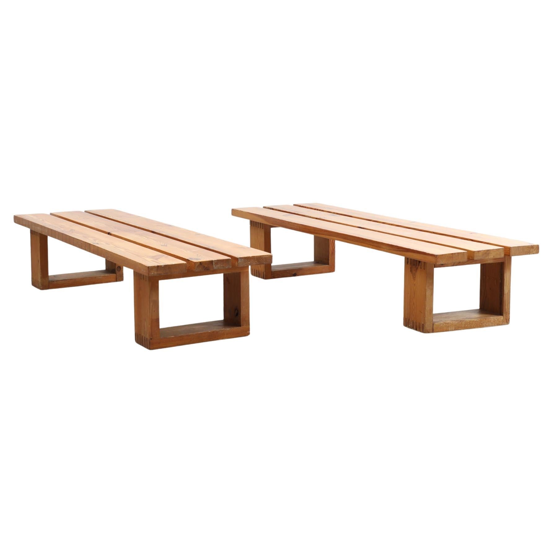 Ate van Apeldoorn Heavy Pine Slat Benches w/ Square Legs & Box Joints For Sale