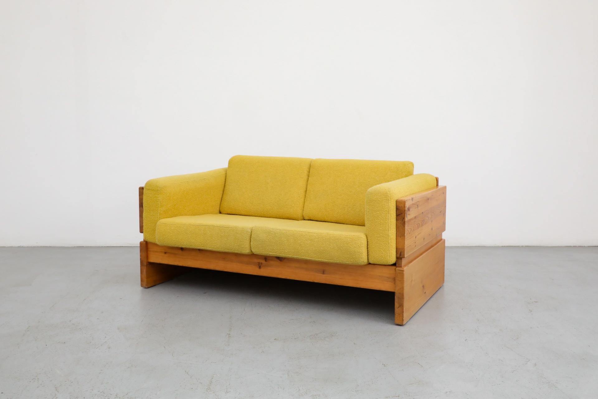 Mid-Century Modern Ate van Apeldoorn Style Pine Framed Loveseat with Yellow Upholstered Cushions
