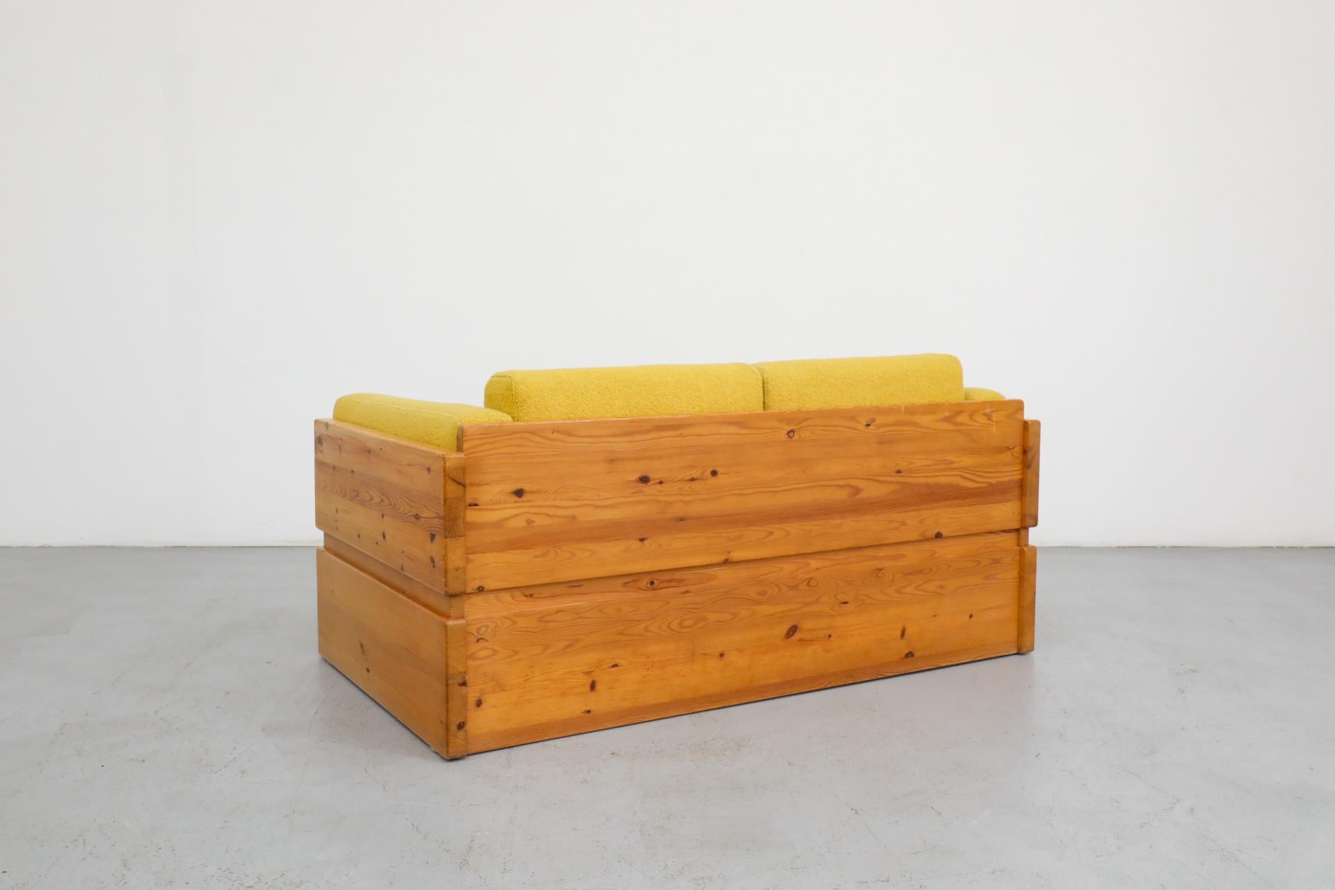 Ate van Apeldoorn Style Pine Framed Loveseat with Yellow Upholstered Cushions In Good Condition In Los Angeles, CA