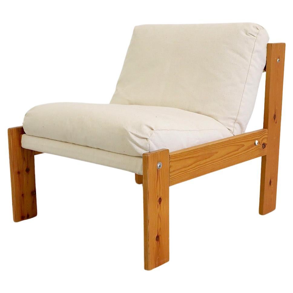 Ate van Apeldoorn Style Pine Low Lounge Chair mit Sling-Kissen aus Naturleinen