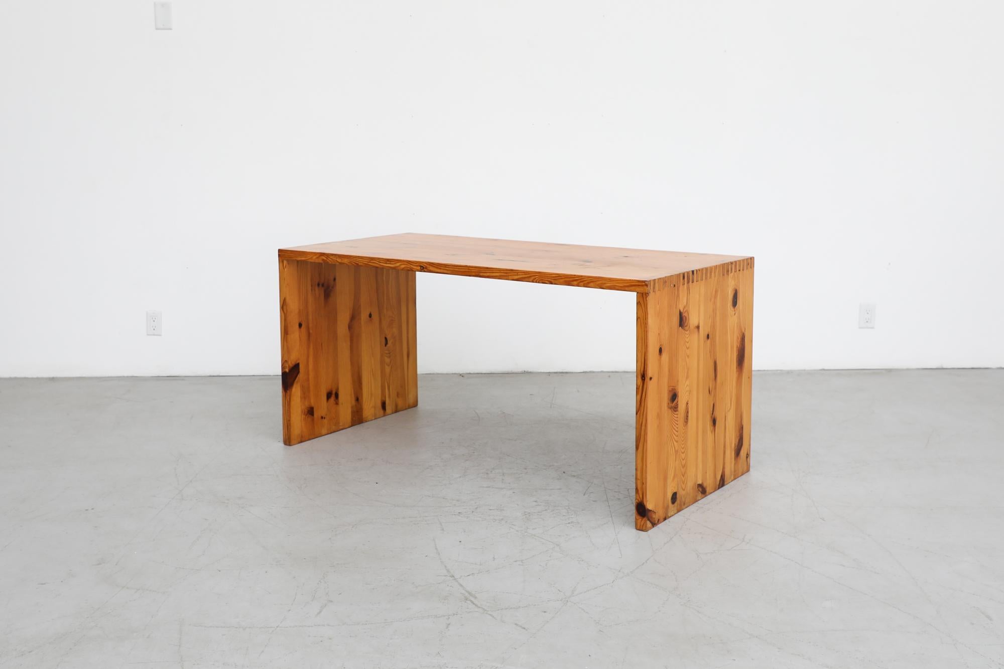 Mid-20th Century Ate Van Apeldoorn Style Pine Waterfall Table or Desk w/ Handsome Dovetail Joints For Sale