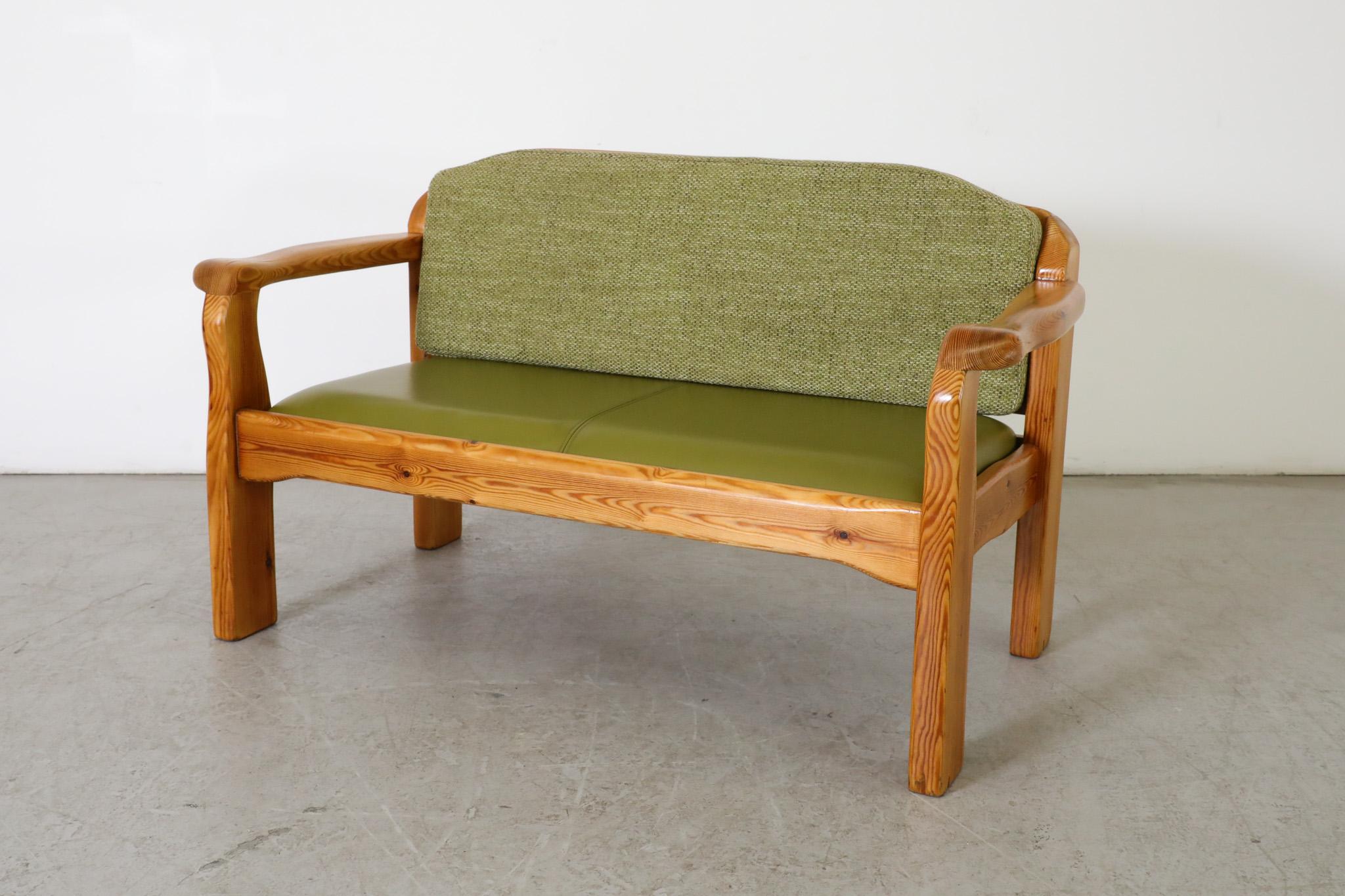 Ate van Apeldoorn Style Pine Two Seat Bench with Green Cushions For Sale 7