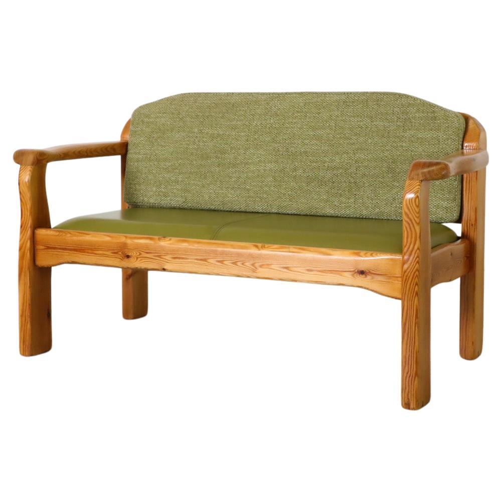 Ate van Apeldoorn Style Pine Two Seat Bench with Green Cushions For Sale
