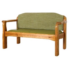 Vintage Ate van Apeldoorn Style Pine Two Seat Bench with Green Cushions