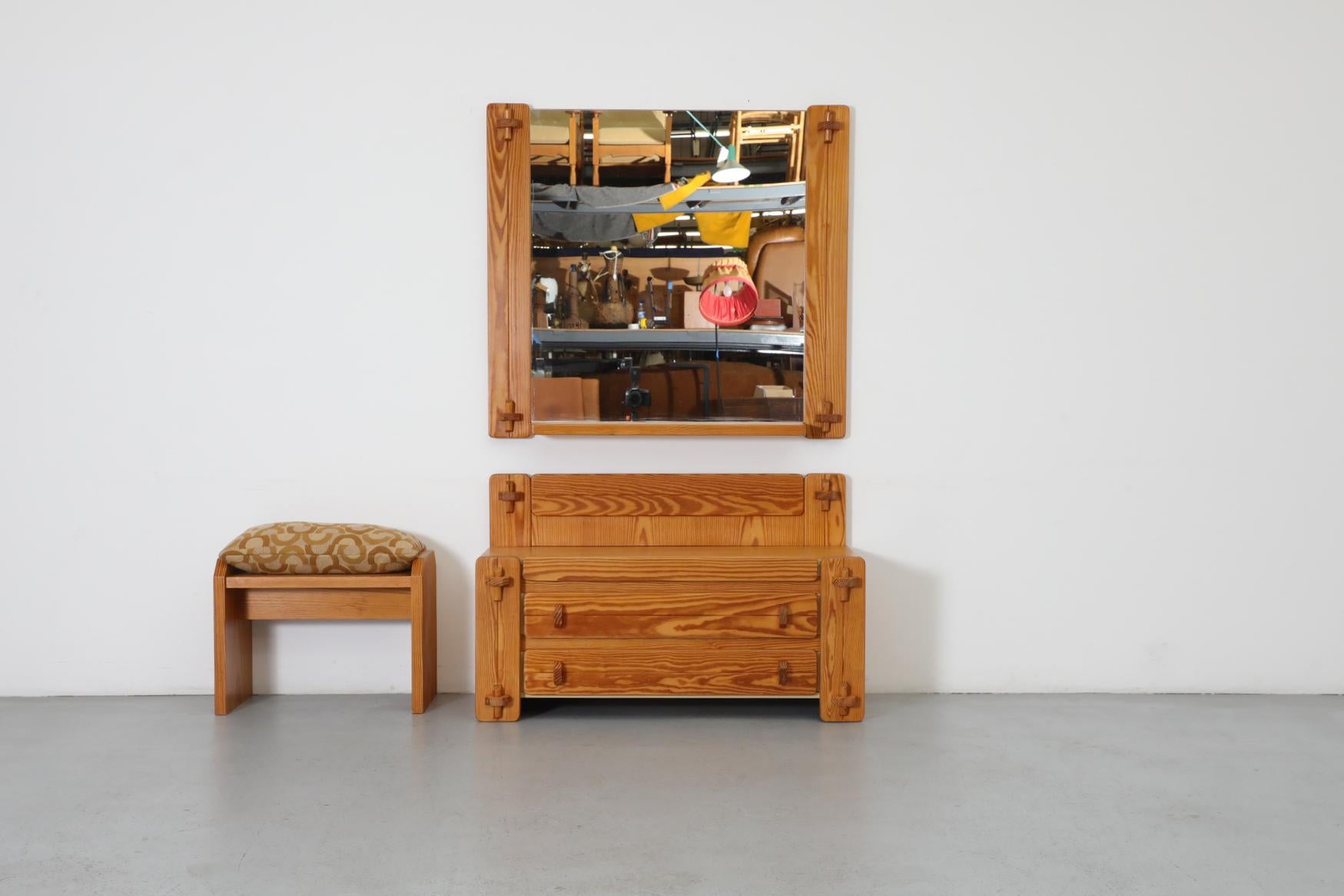 Ensemble de coiffeuses en pin de style Ate van Apeldoorn avec tiroirs, miroir mural et tabouret en vente 2