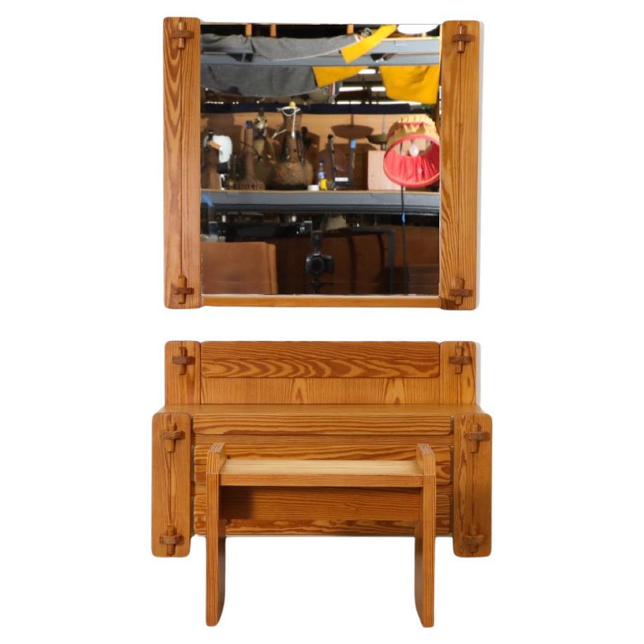 Ensemble de coiffeuses en pin de style Ate van Apeldoorn avec tiroirs, miroir mural et tabouret en vente