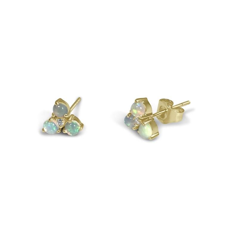 Shop our delicate opal stud earrings set with a trio of stunning opal cabochons and white diamonds

Loyalty, passion, love, faithfulness, and mental stability - all the glorious things that opals bring to the table! Our studs feature a perfect trio