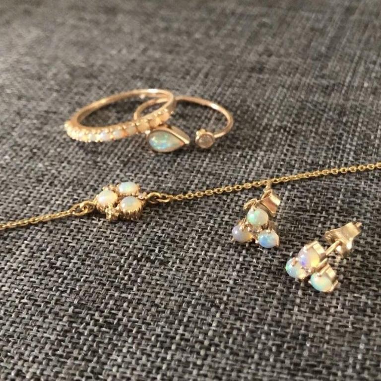 Contemporary Atelier All Day 14 Karat Gold and Opal Diamond Earrings For Sale