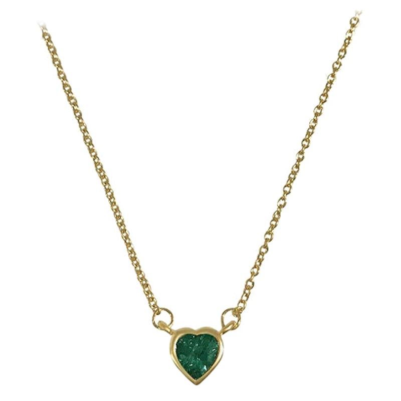 Atelier All Day 14 Karat Yellow Gold and Precious Emerald Heart Pendant Necklace For Sale
