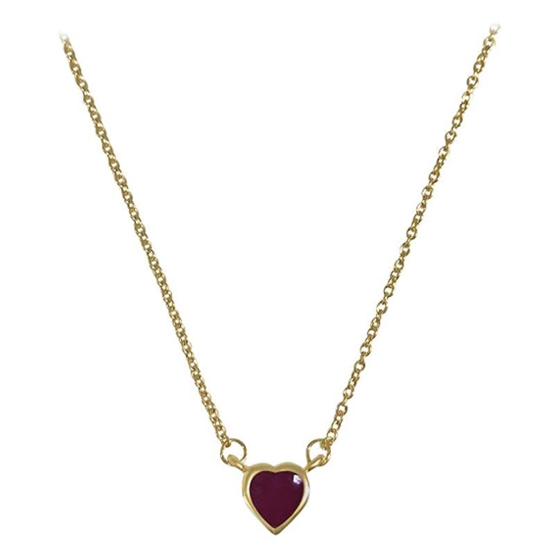 Atelier All Day 14 Karat Yellow Gold and Precious Ruby Heart Pendant Necklace For Sale