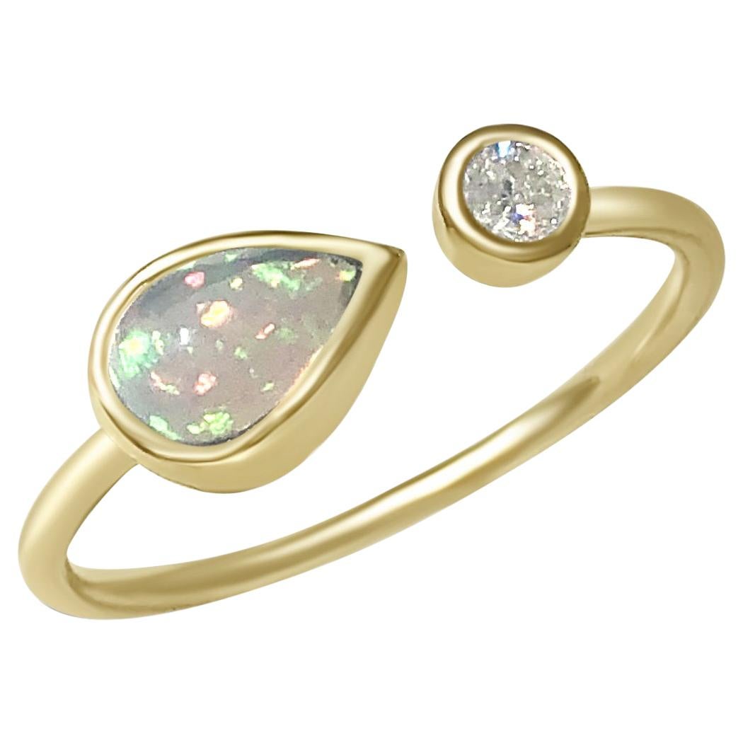 Atelier All Day 14 Karat Yellow Gold Pear Opal and Diamond "Cuff" Ring For Sale