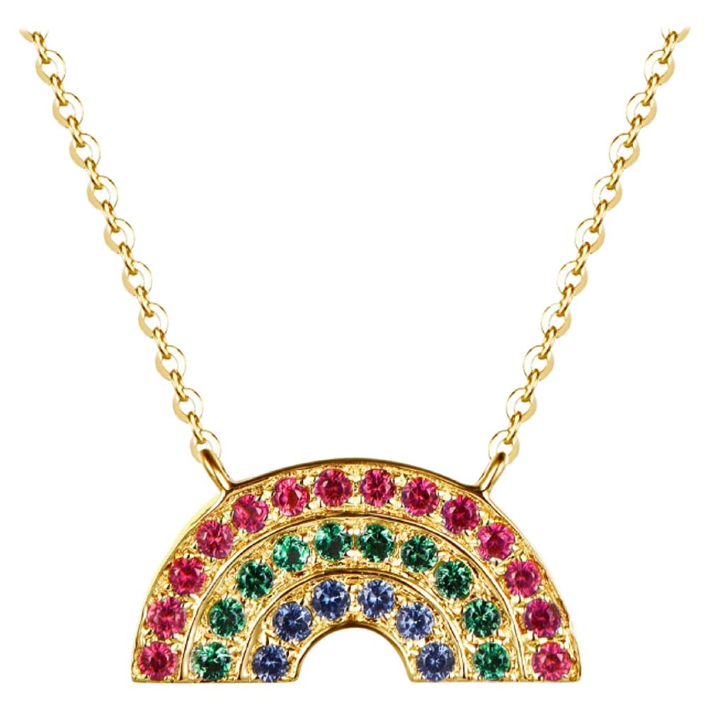 Atelier All Day 14k Gold RAINBOWHUNT Pendant with a Rainbow of Rubies, Emeralds For Sale