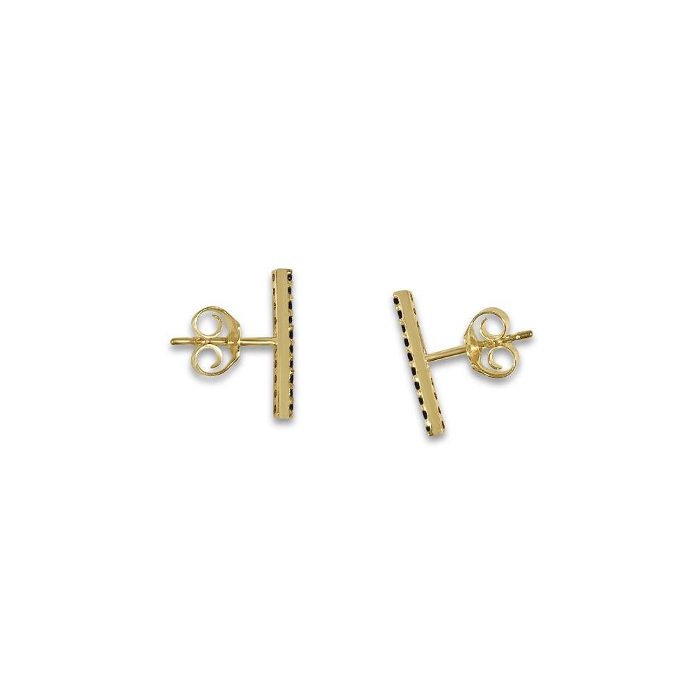 Shop our everyday-but-with-an-attitude black diamond pavé bar stud earrings in 14K yellow gold.

Calling that black diamond attitude! Our bar studs climb the ear and glimmer with dark, moody shine! Set in 14K yellow gold.

Specifications:
- Color: