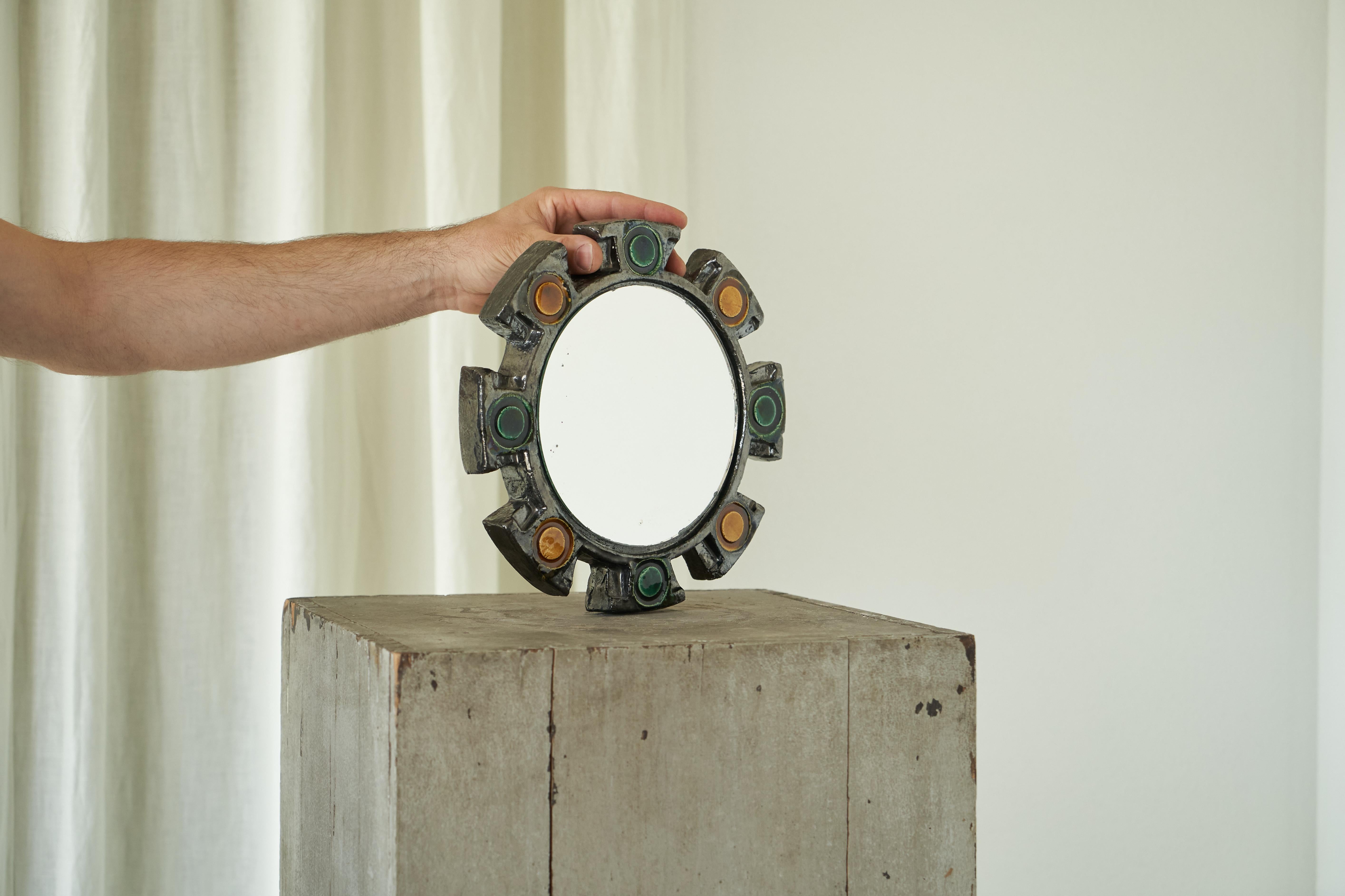 Espejo de pared de cerámica Atelier Berlemont Bélgica Años 60 Hecho a mano en venta