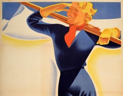 Original Vintage Art Deco Poster Vinter I Osterrike Winter In Austria Alps Skier