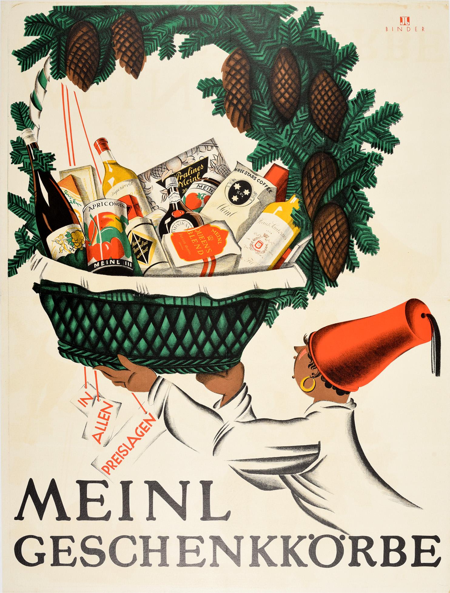 Atelier Binder Print - Original Vintage Poster Julius Meinl Geschenkkorbe Gift Basket Food Drink Hamper