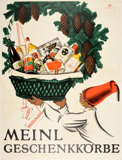 Original-Vintage-Poster Julius Meinl Geschenkkorbe, Geschenkkorb, Lebensmittel, Getränke, Hamper