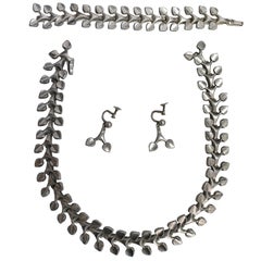 Vintage Atelier Borgila Sweden 1958 in Sterling, Set of Necklace, Bracelet and Earrings