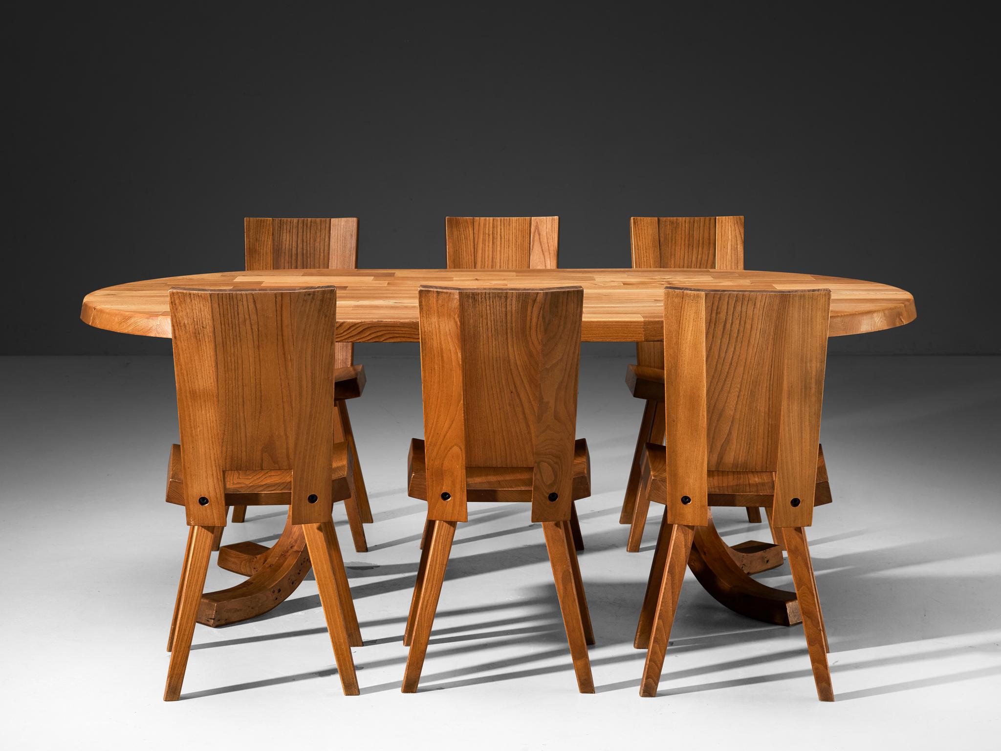 Ensemble de salle à manger Atelier C. Demoyen avec table et six chaises en orme massif en vente 3