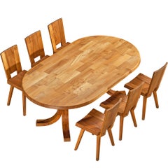 Atelier C. Demoyen Esstischset mit Tisch und sechs Stühlen aus massivem Ulmenholz