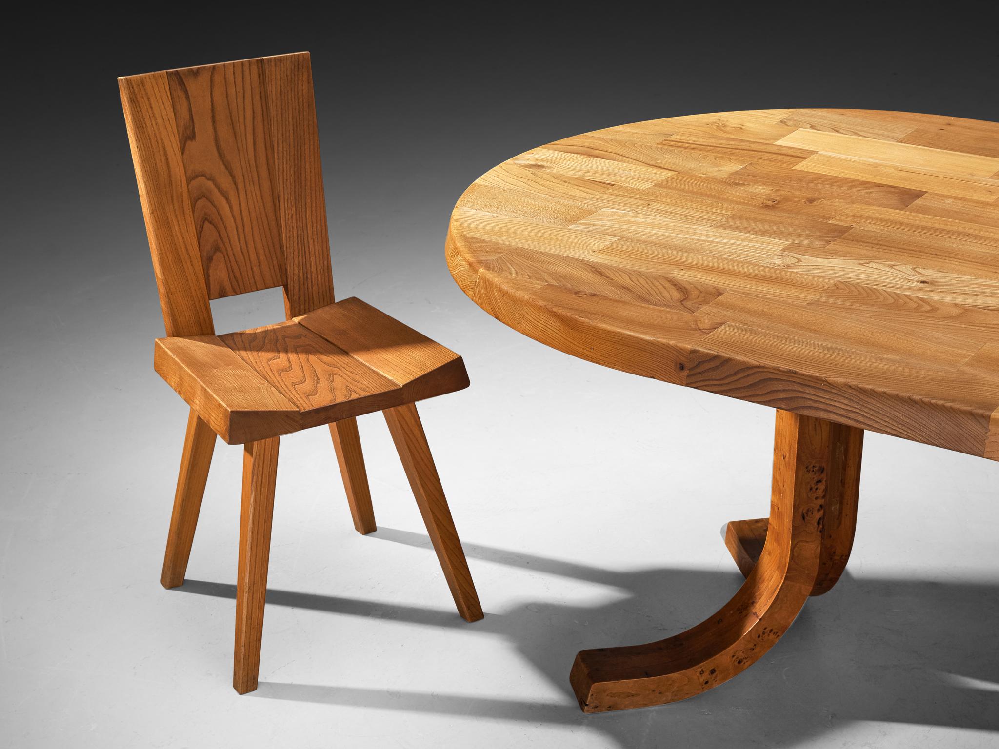 Fin du 20e siècle Ensemble de salle à manger Atelier C. Demoyen avec table et six chaises en orme massif en vente