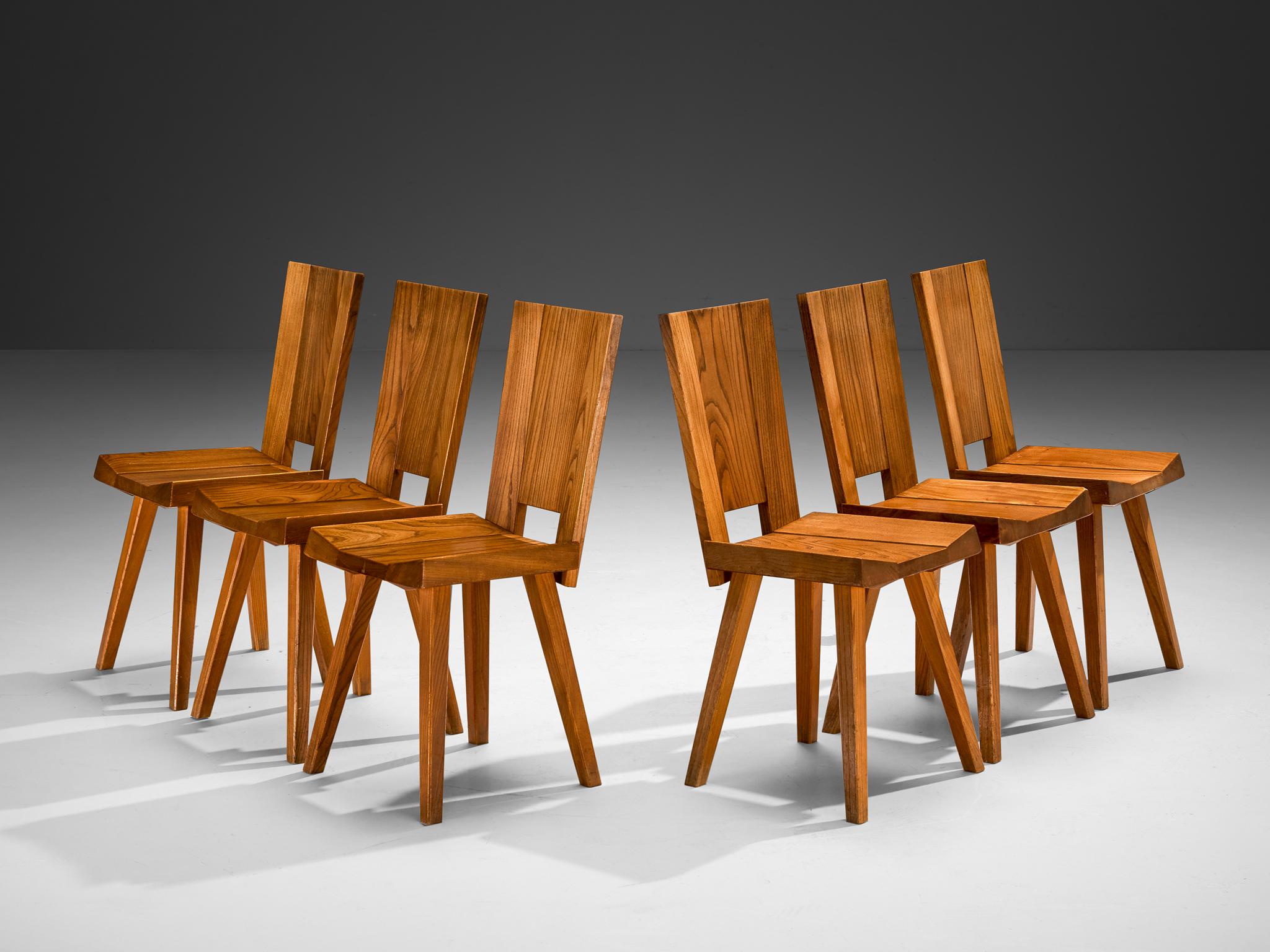 Ensemble de salle à manger Atelier C. Demoyen avec table et six chaises en orme massif en vente 2