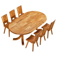 Atelier C. Demoyen Dining Set with Table and Six Chairs in Solid Elm