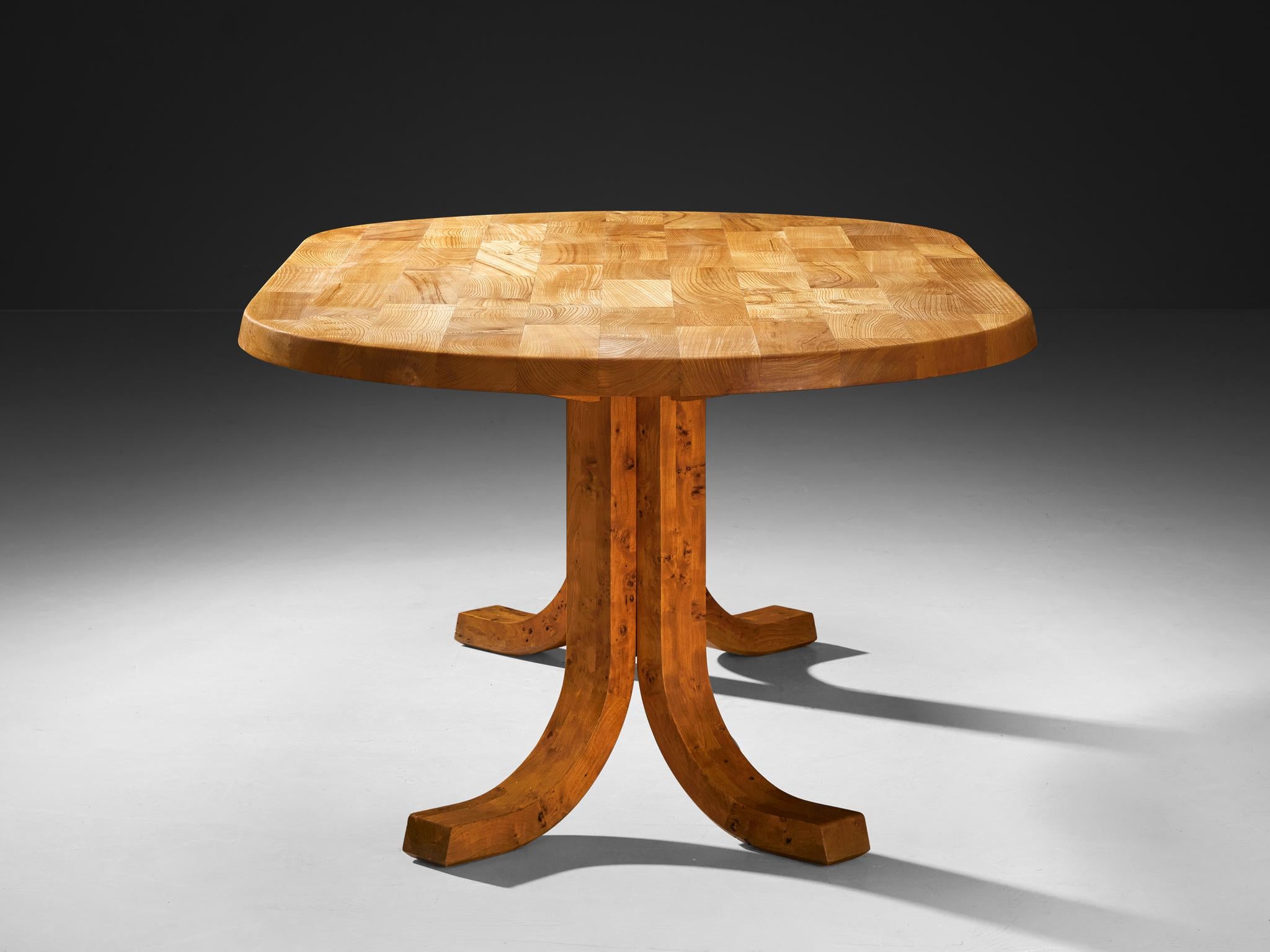 Mid-Century Modern Atelier C. Demoyen Dining Table in Solid Elm For Sale