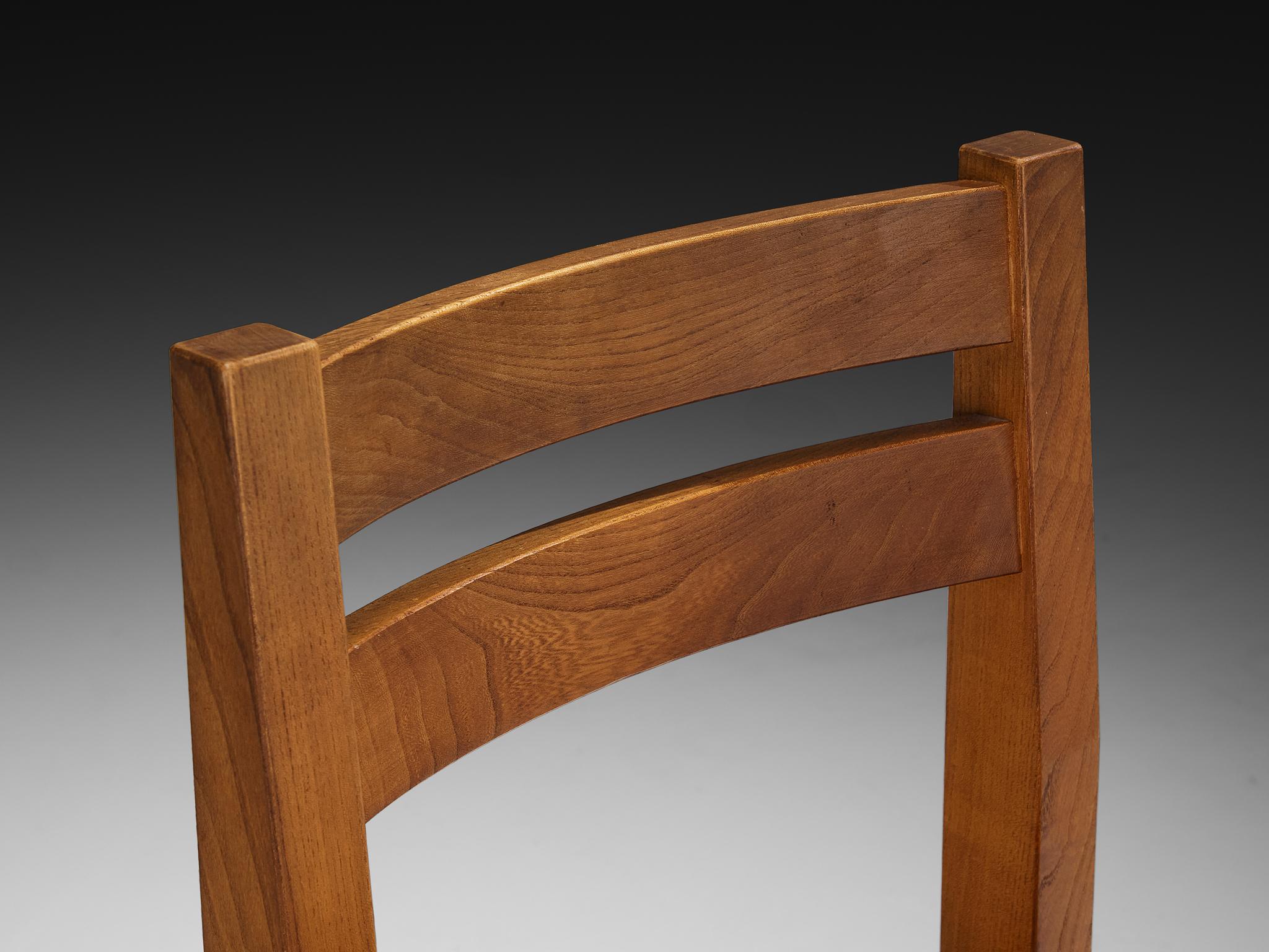 Atelier C. Demoyen Set of Eight Dining Chairs in Elm and Cognac Leather For Sale 2