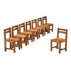 Atelier C. Demoyen Set of Eight Dining Chairs in Elm and Cognac Leather