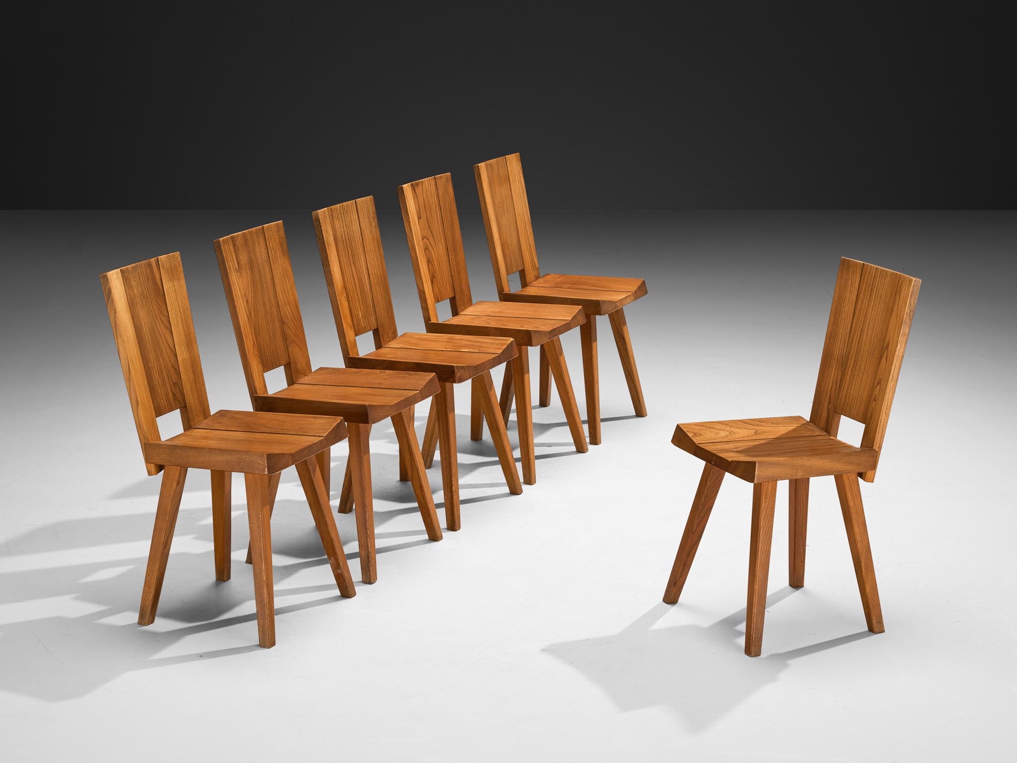 A.I.C. C. Ensemble de six chaises en orme massif Bon état - En vente à Waalwijk, NL