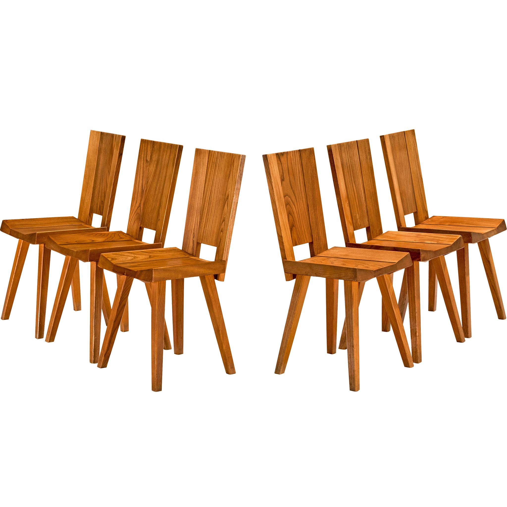 Atelier C. Demoyen Set of Six Chairs in Solid Elm