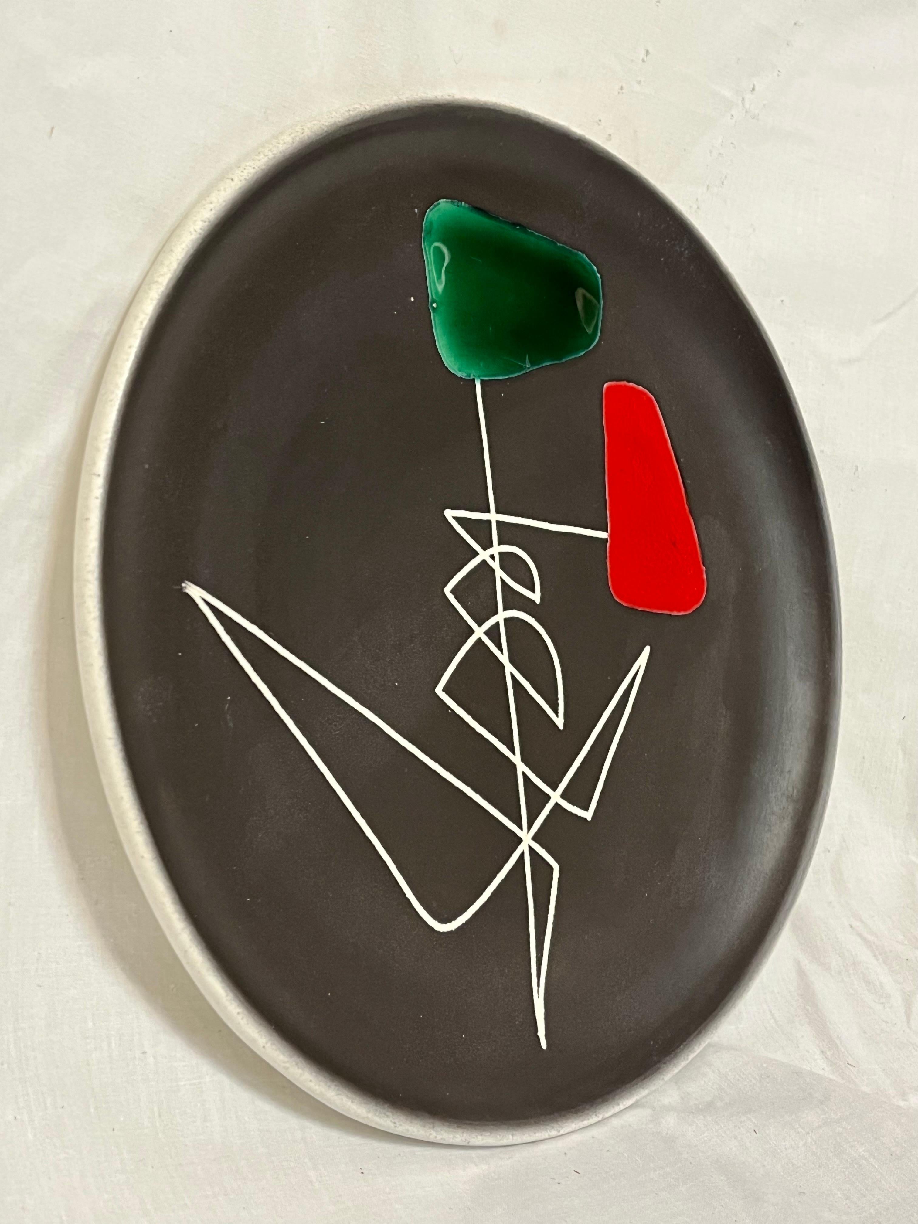 20th Century Atelier Cerenne Rene Neveux Vallauris French Ceramic Abstract Design Plate For Sale