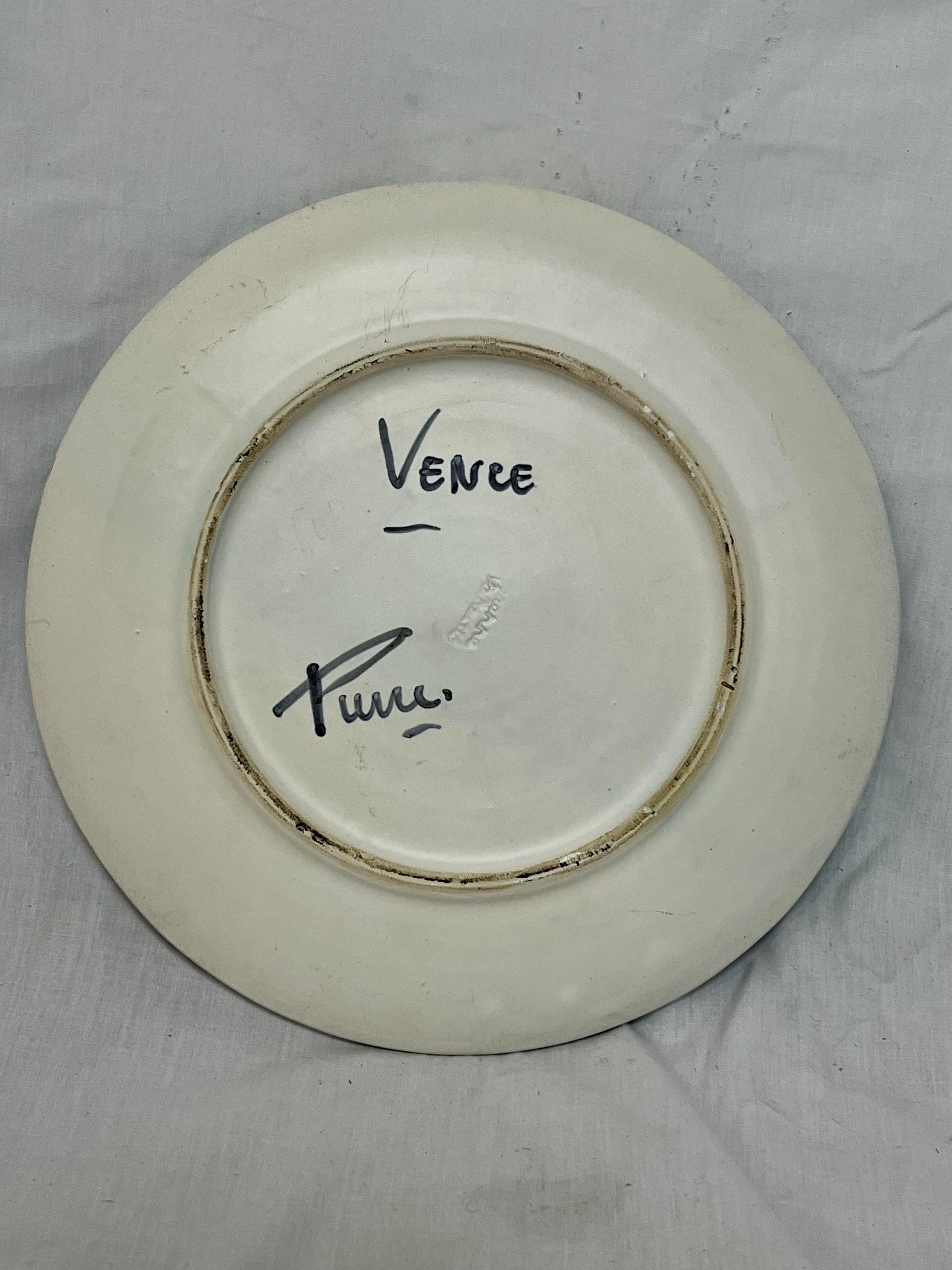 Vernissé Assiette en céramique abstraite à motifs abstraits de l'Atelier Cerenne Rene Neveux Vallauris en vente