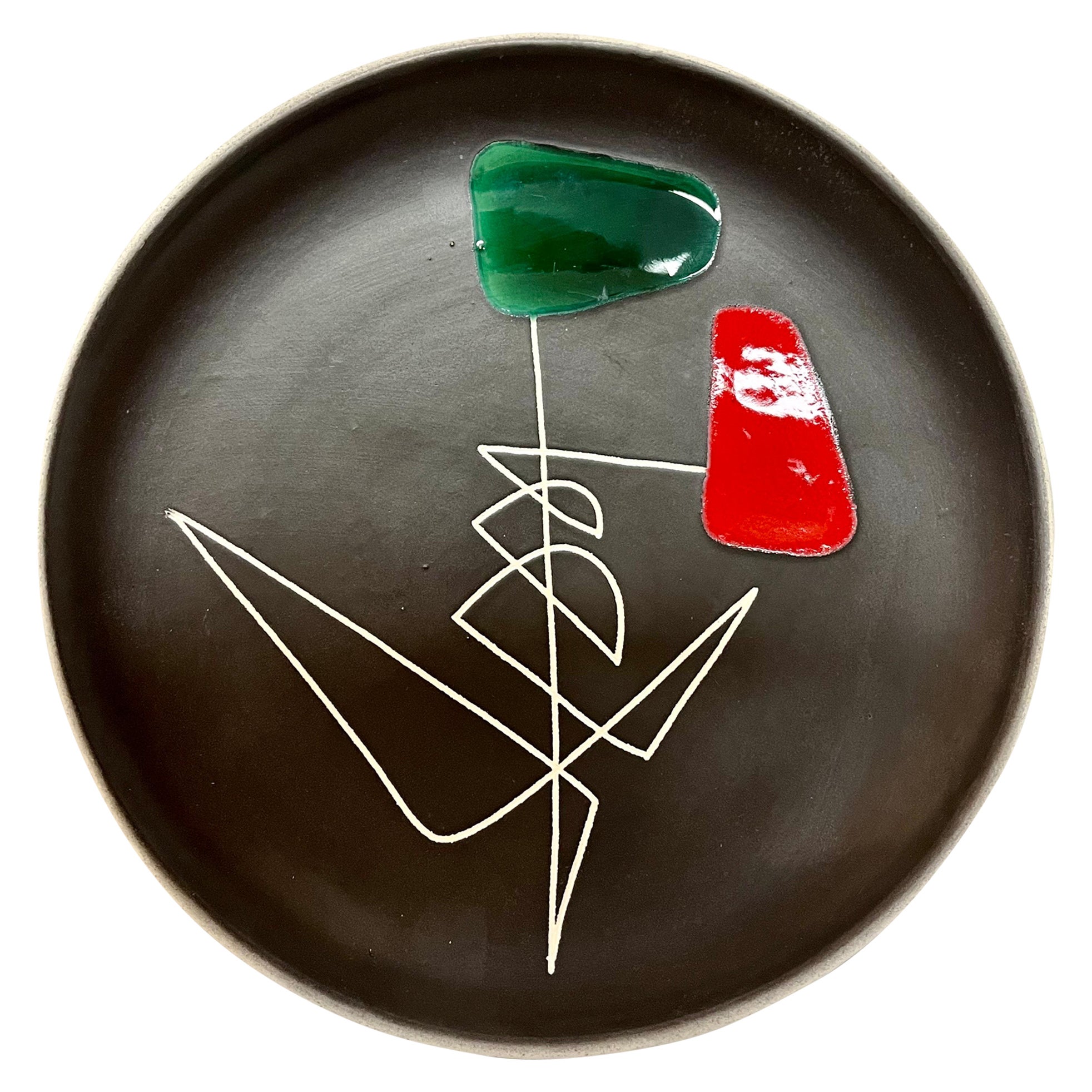 Atelier Cerenne Rene Neveux Vallauris French Ceramic Abstract Design Plate For Sale