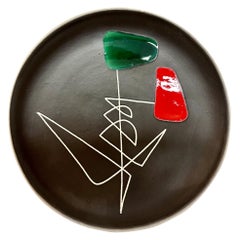 Atelier Cerenne Rene Neveux Vallauris French Ceramic Abstract Design Plate