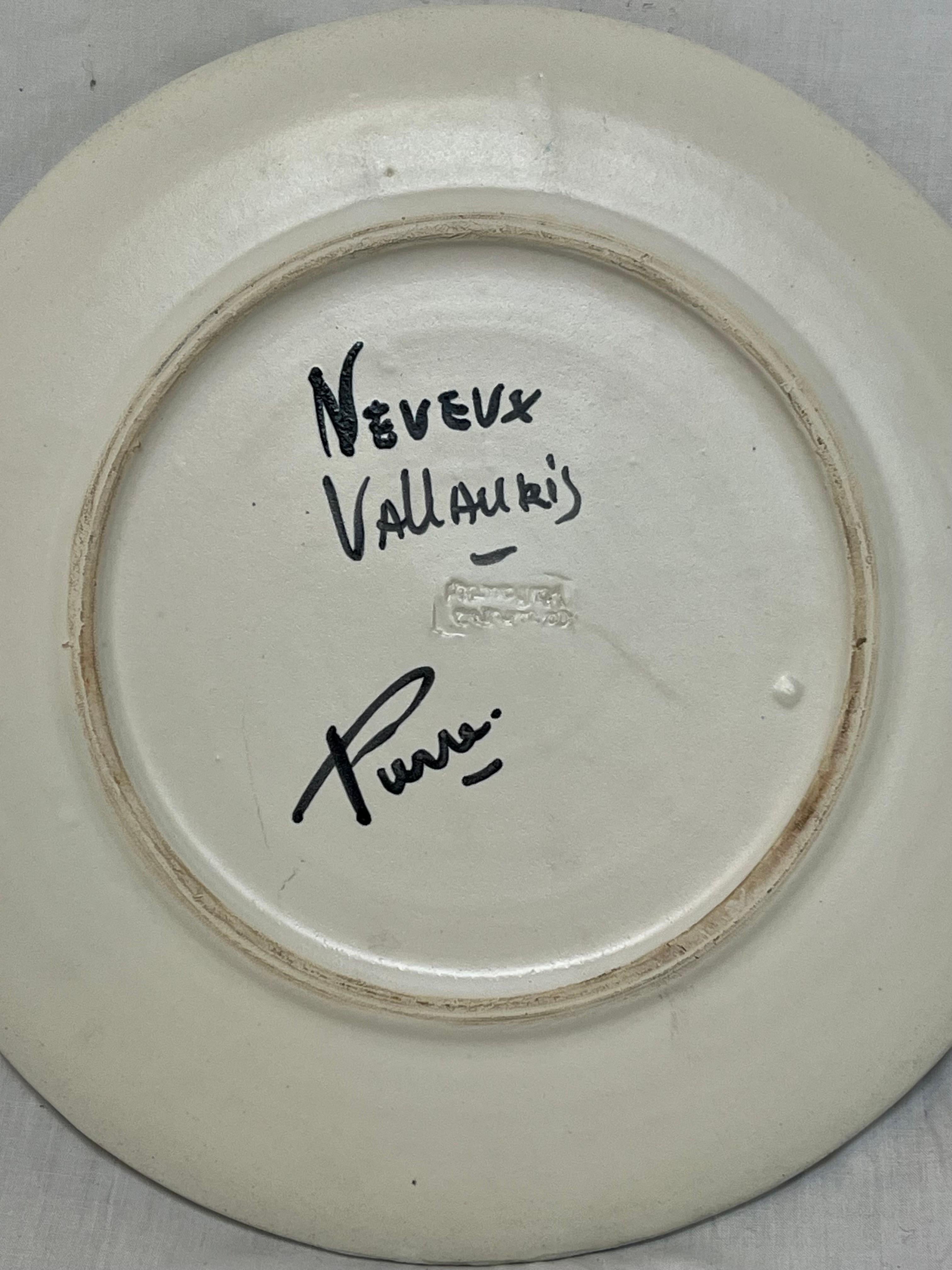 Abstrakter glasierter Teller aus französischer Keramik von Cerenne Rene Neveux Vallauris, Atelier im Angebot 3