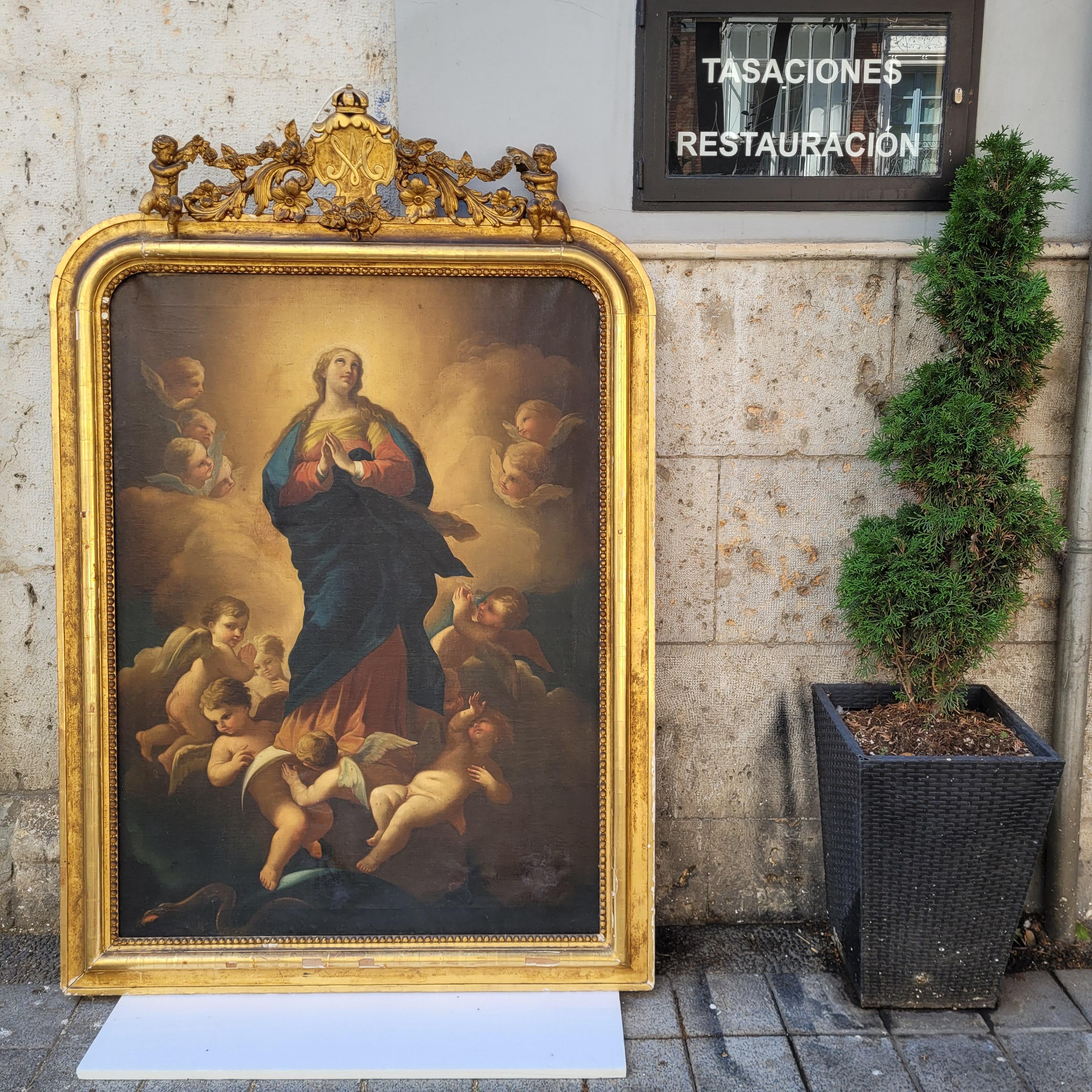 Immaculate Virgin Oil on Canvas, Italian School, after of Luca Giordano For Sale 8