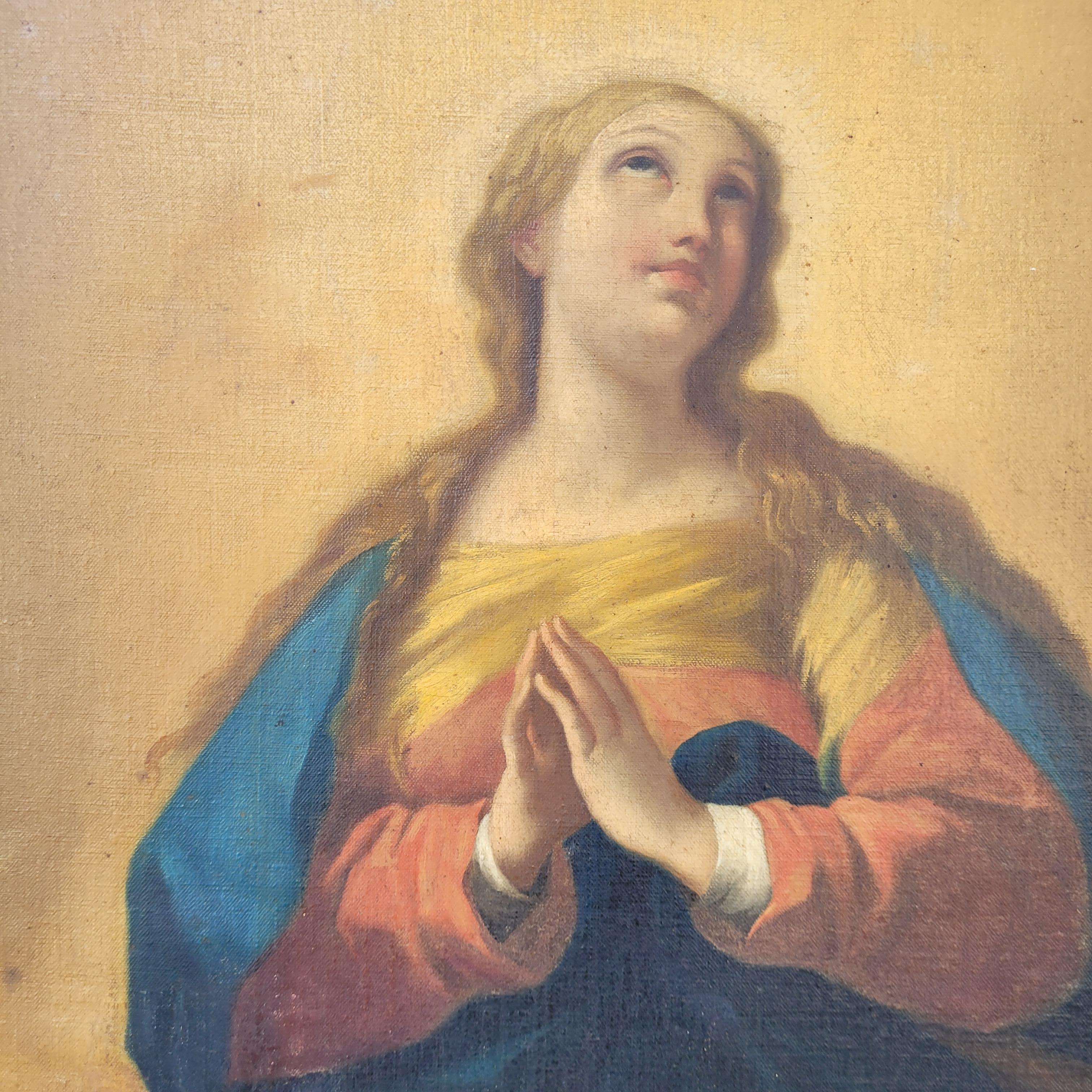 Immaculate Virgin Oil on Canvas, Italian School, after of Luca Giordano - Baroque Painting by Atelier de Luca Giordano (Naples 1634 - 1705)