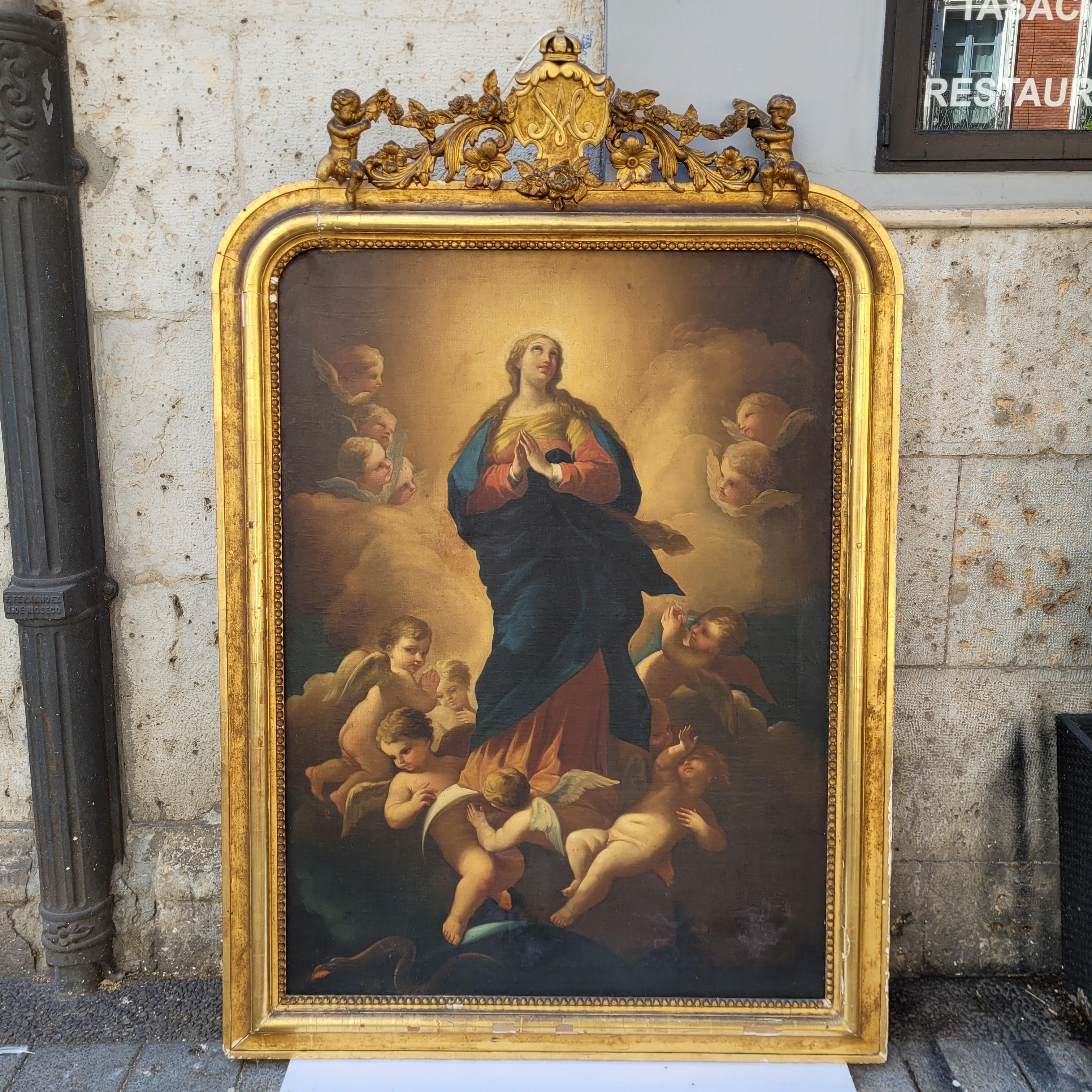 Immaculate Virgin Oil on Canvas, Italian School, after of Luca Giordano For Sale 1