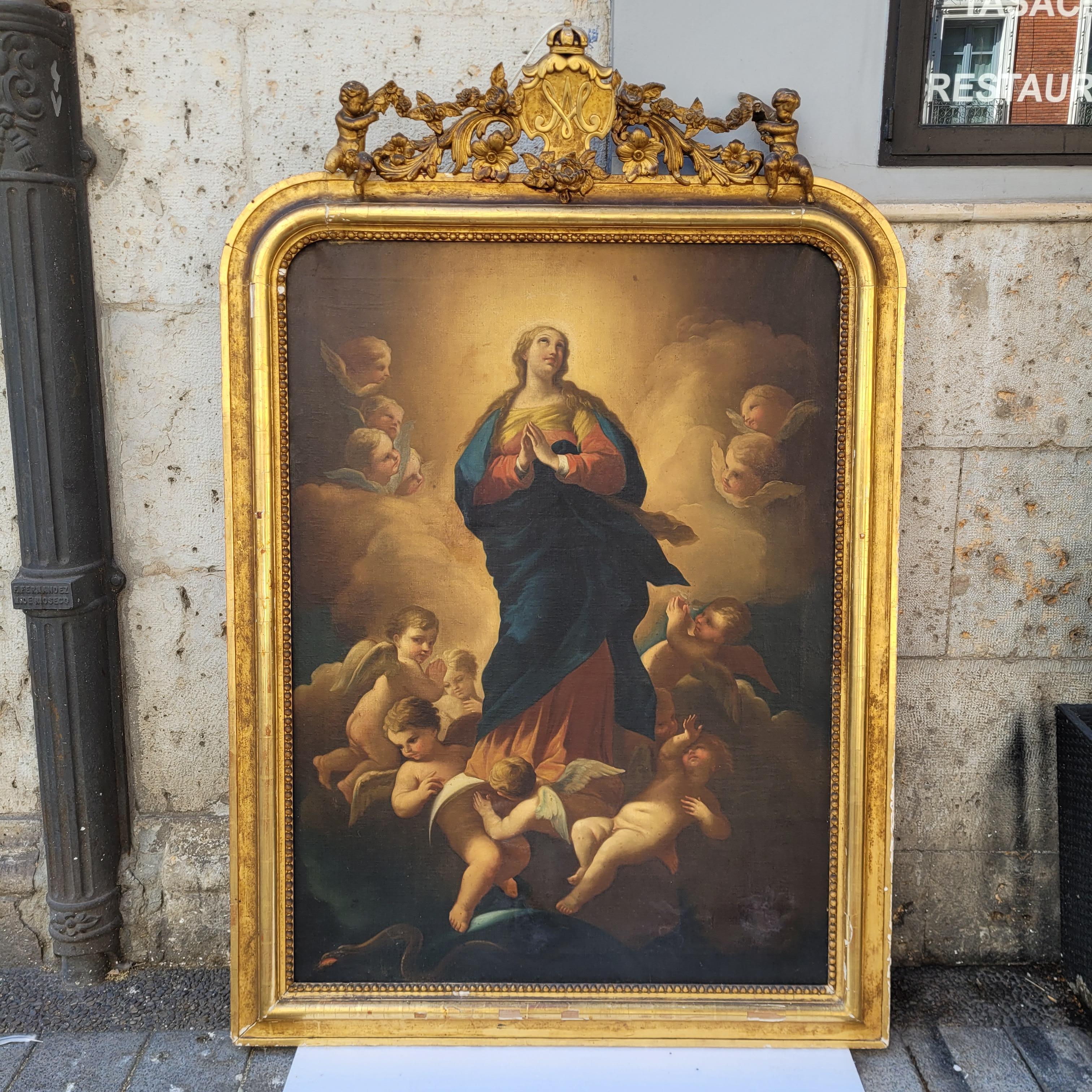 Immaculate Virgin Oil on Canvas, Italian School, after of Luca Giordano For Sale 2