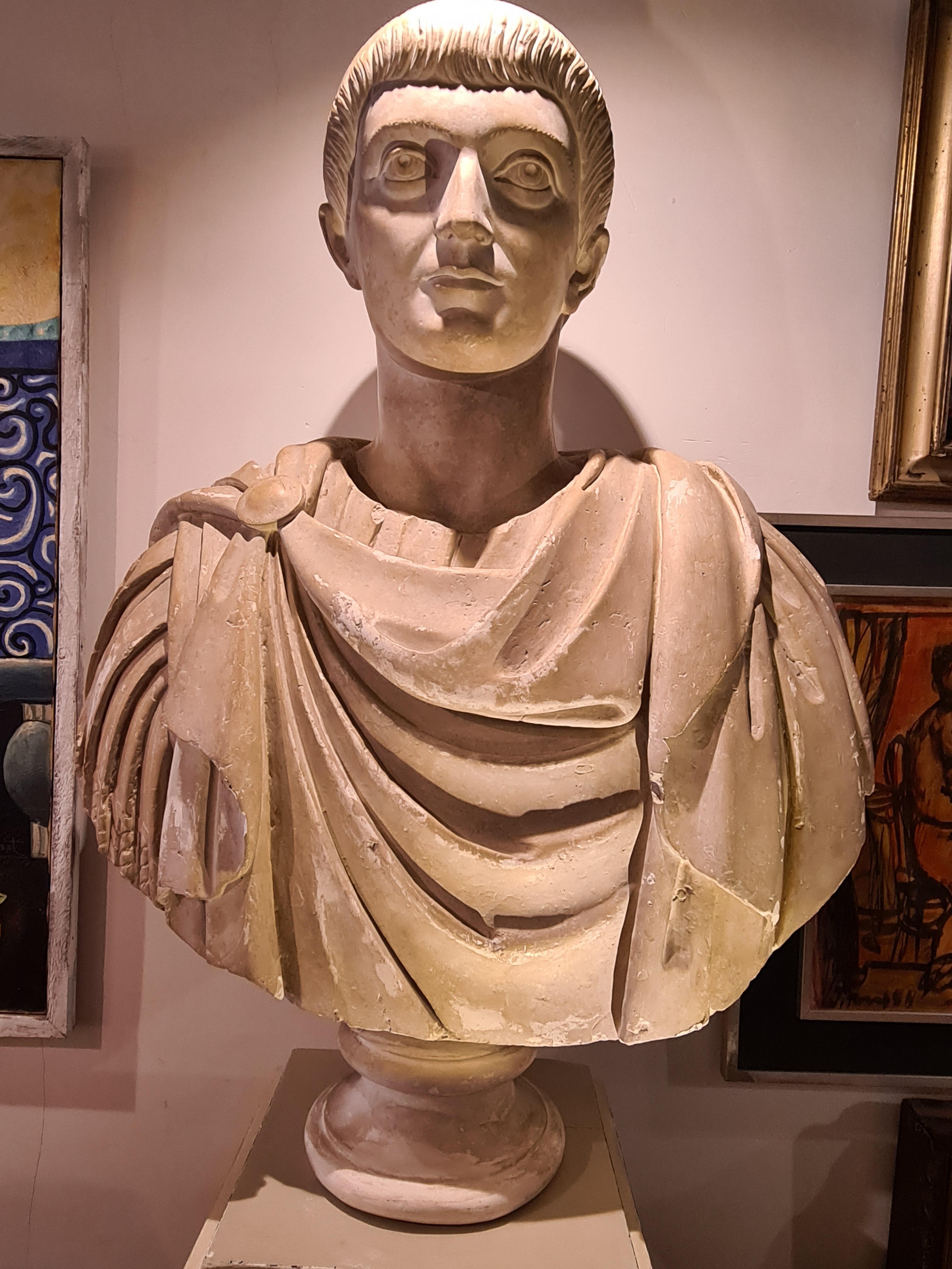 Colossal draped bust, Atelier du Louvre, plaster cast of the Emperor Constantine 12