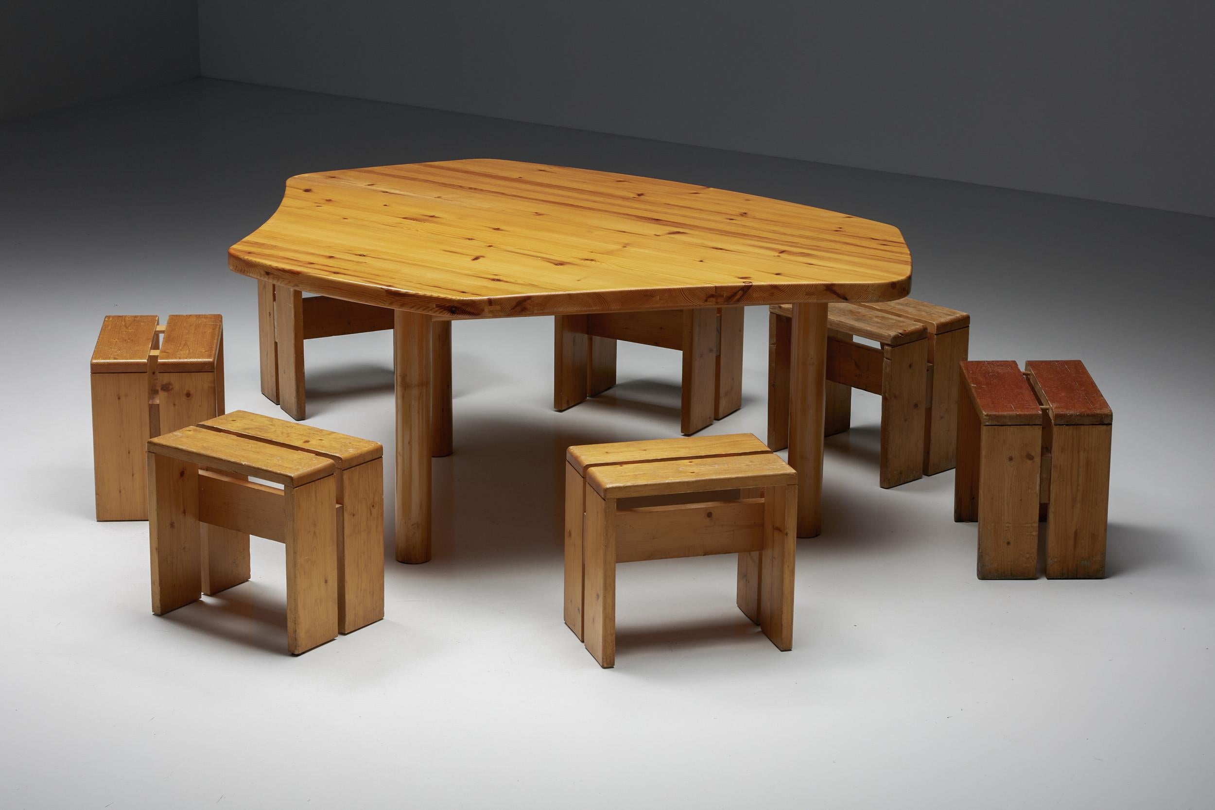 Atelier Français Perriand Les Arcs Style Dining Table, Mid-Century, 1960's en vente 6